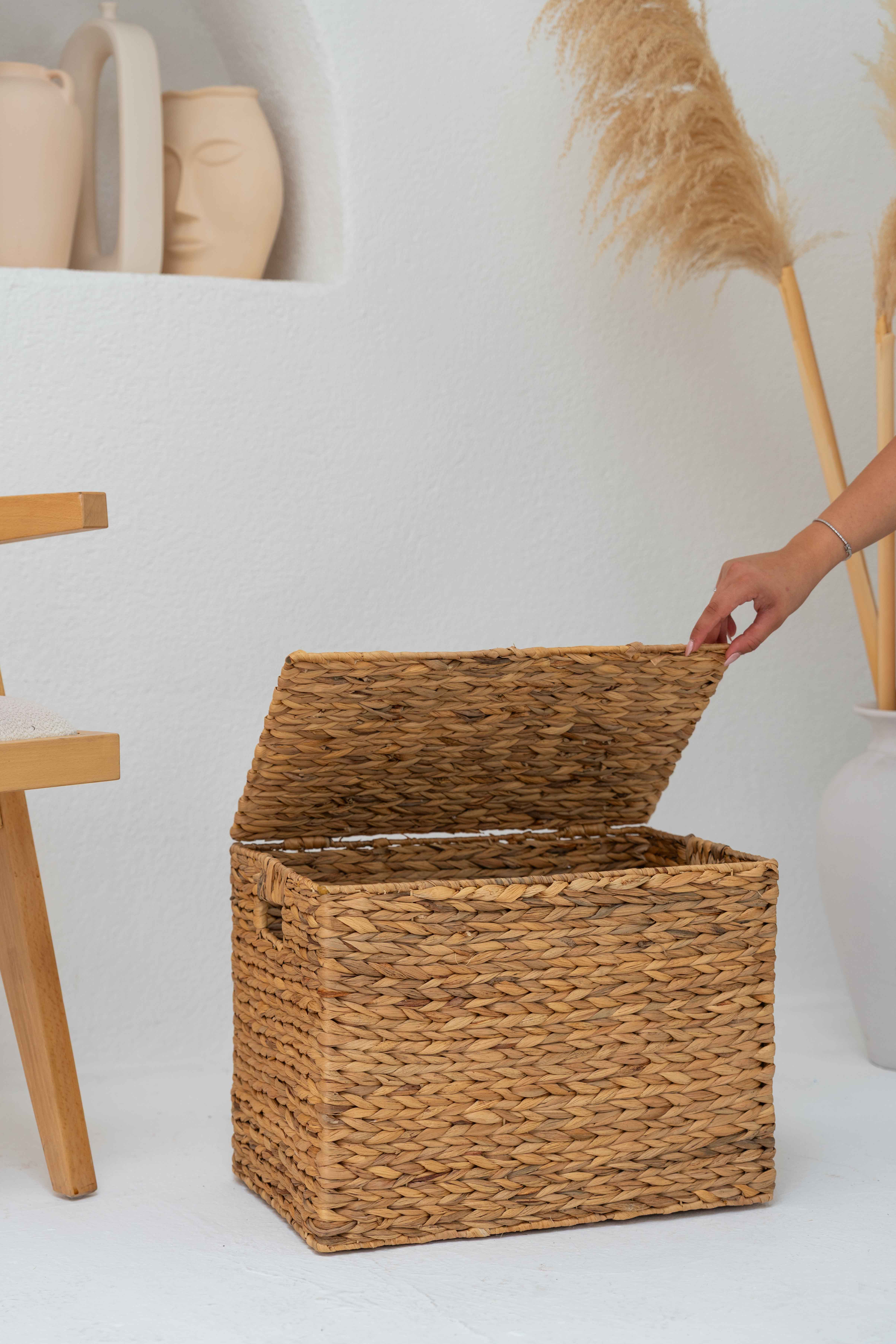 Hasır Su Sümbülü Kapaklı Sandık Model Düzenleyici/Organizer