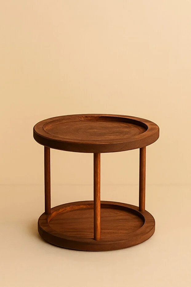 8li Ahşap Döner Standlı Top Kapaklı Etiketli Baharatlık Seti