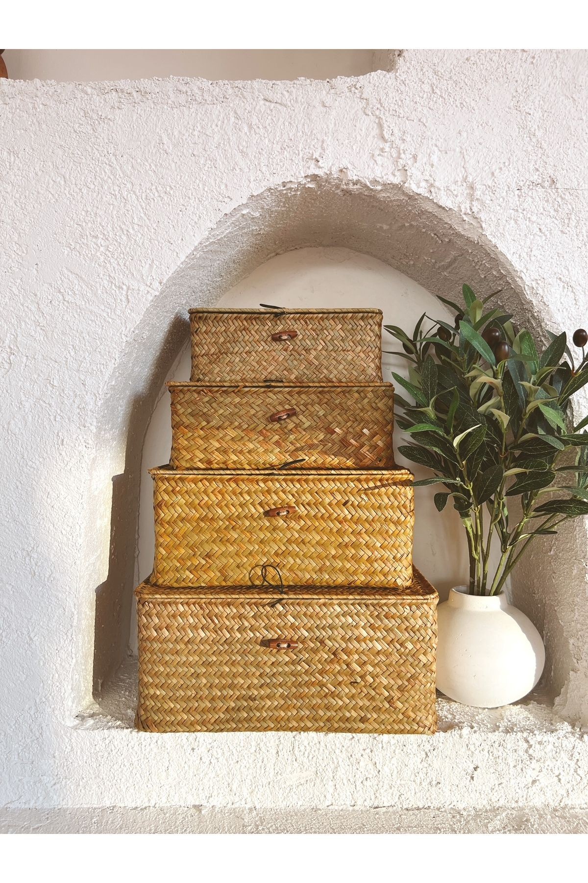 Bambu/Rattan 4lü Çok Amaçlı Hasır Düzenleyici/Organizer/Sepet/Banyo Düzenleyici