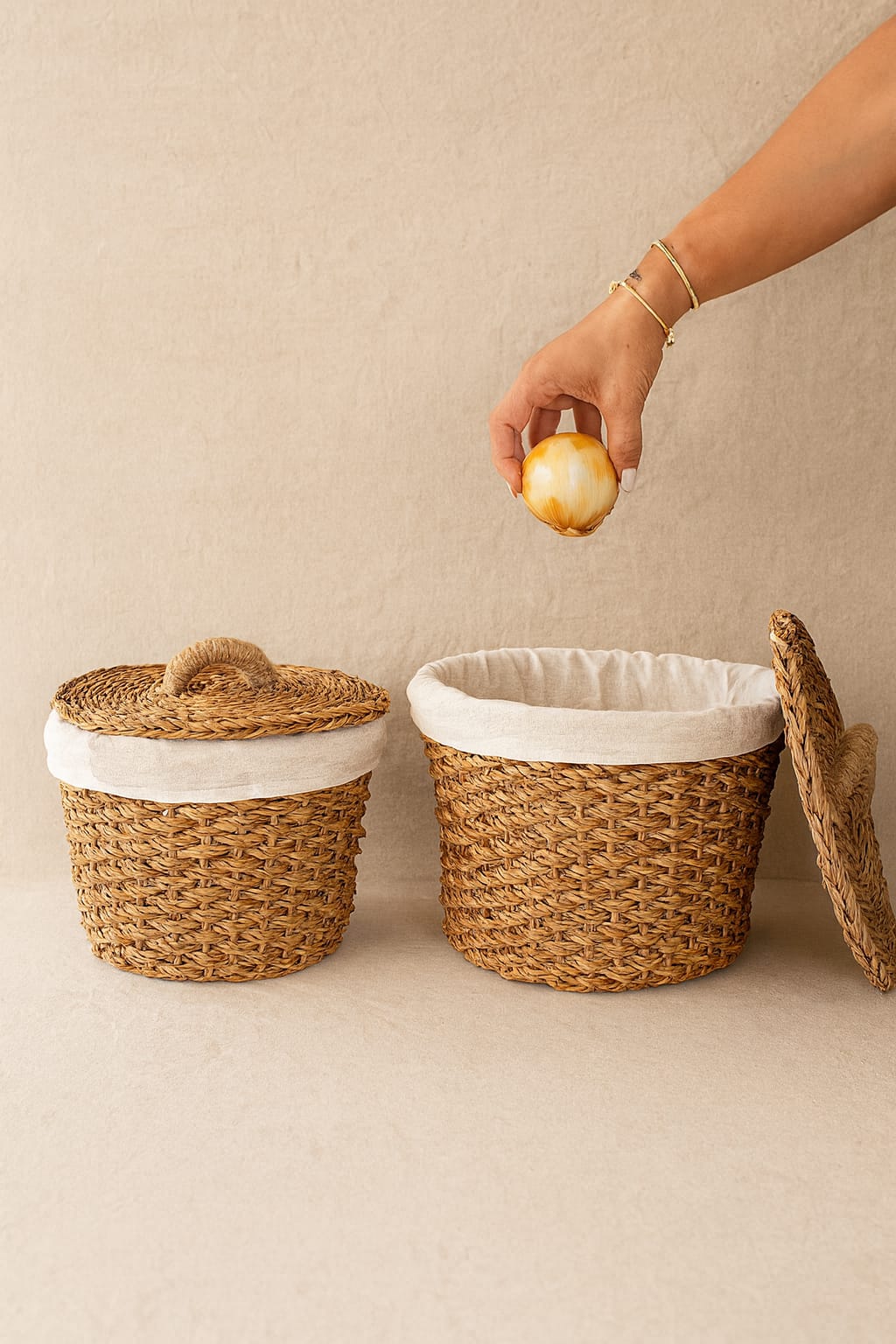 2Li Hasır Yuvarlak İç Korumalı Sebzelik / Patates Soğan Sepeti