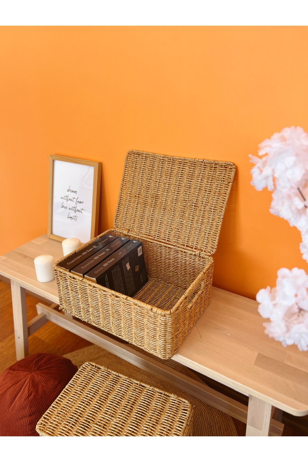 Bambu/Rattan Orta Boy Çok Amaçlı Hasır Düzenleyici/Organizer/Sepet/Banyo Düzenleyici