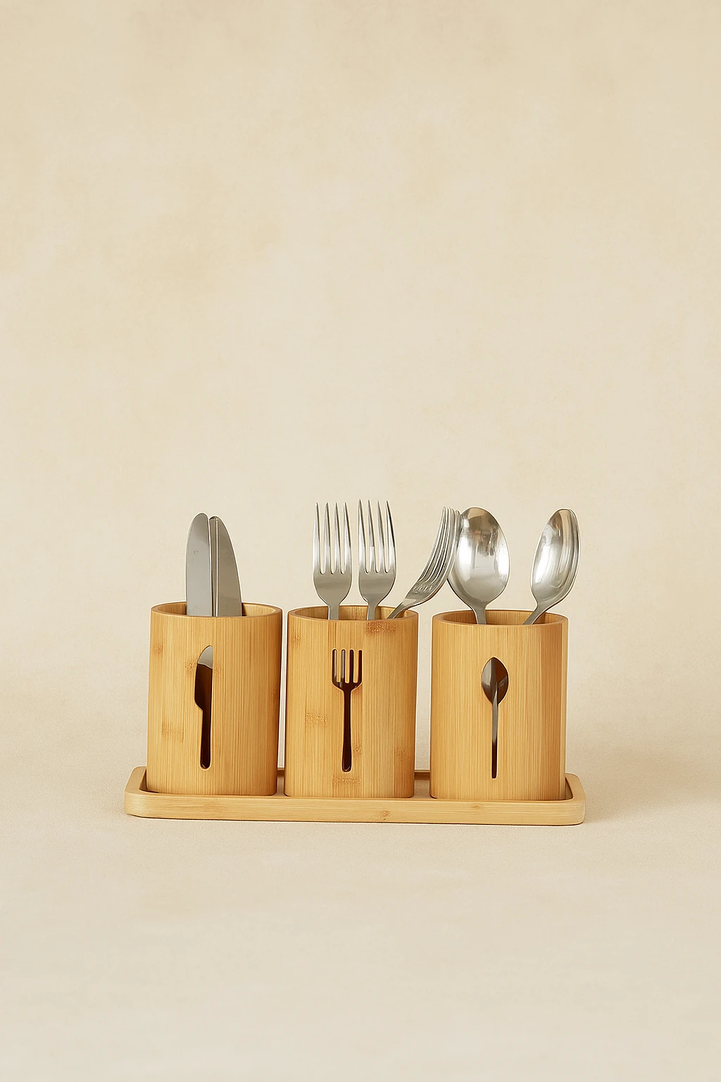 Bambu Altlıklı 3Lü Kaşık/Çatal/Bıçak Düzenleyici