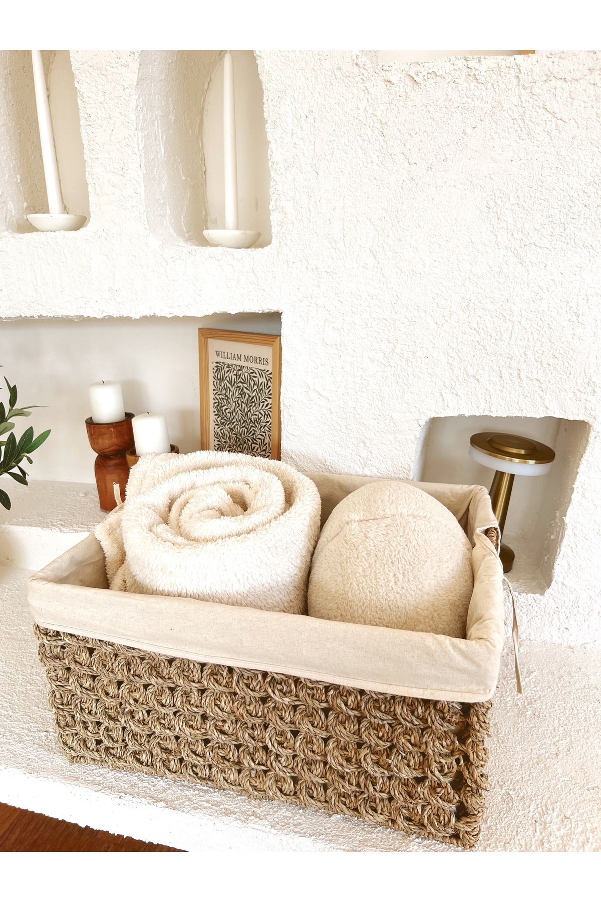 Hasır İç Korumalı Sağlam 46x36x24cm Düzenleyici/Sepet/Organizer