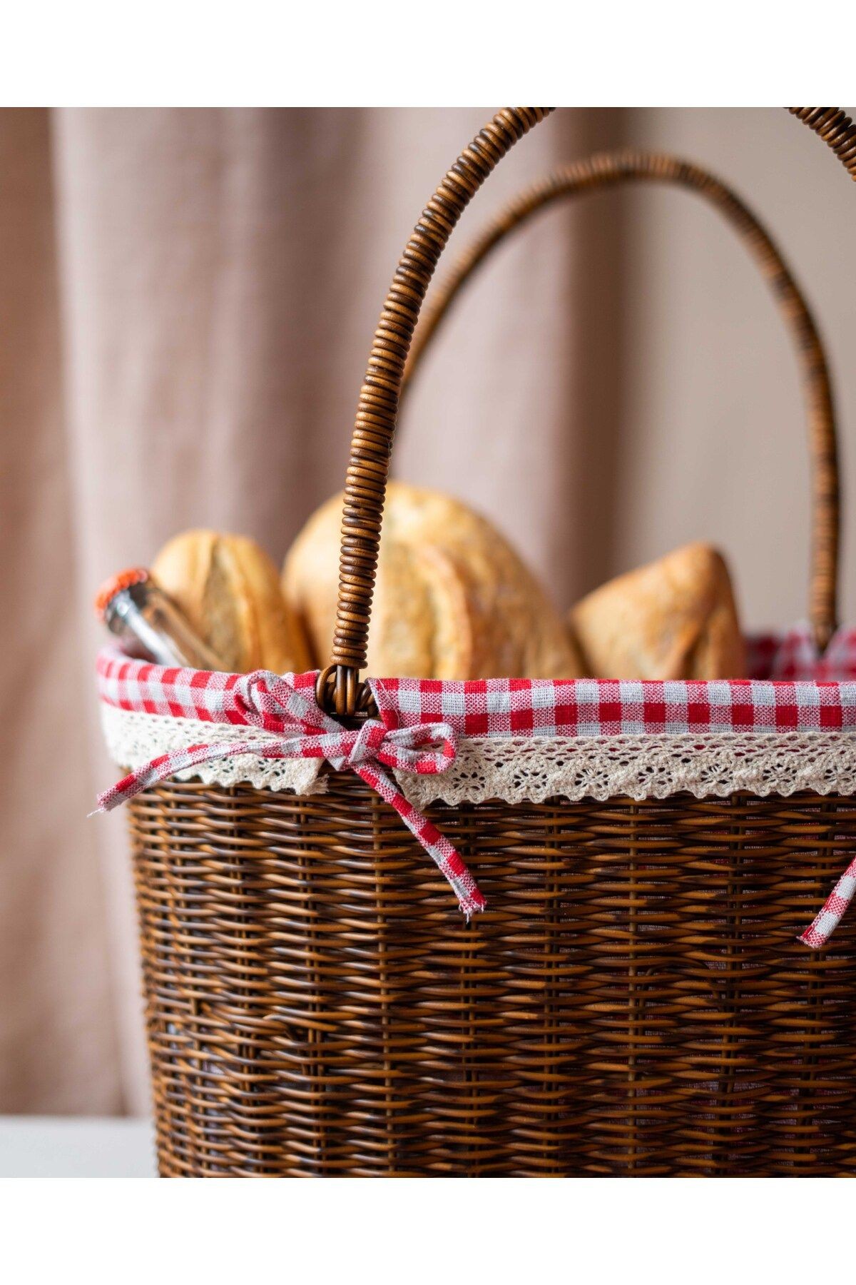 Rattan İç Korumalı Piknik Sepeti / Çanta Açık Renk