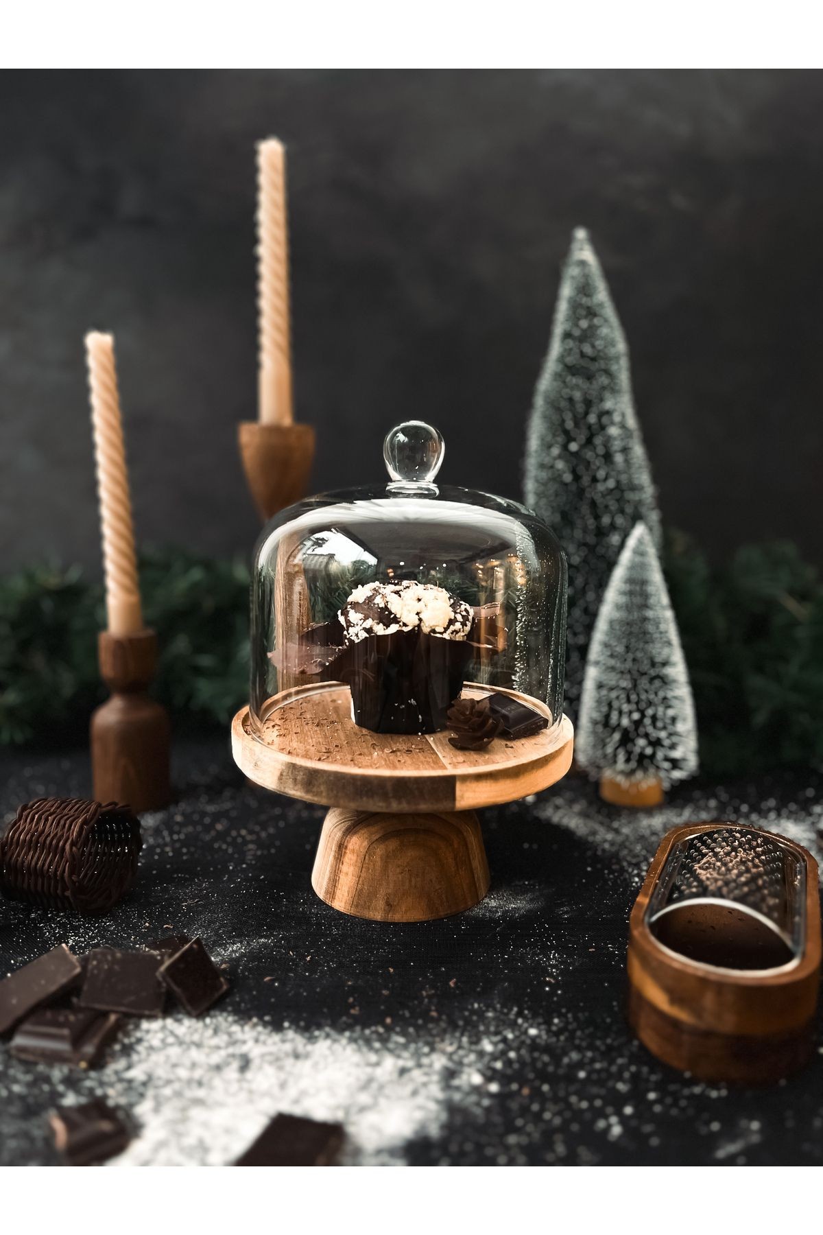 Tiny Pine Akasya Standlı Cam Kapaklı Sunumluk