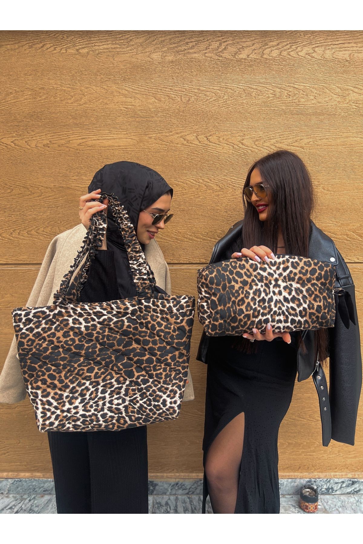 Leopard Seyahat / Organizer Çantası / Clutch Keten