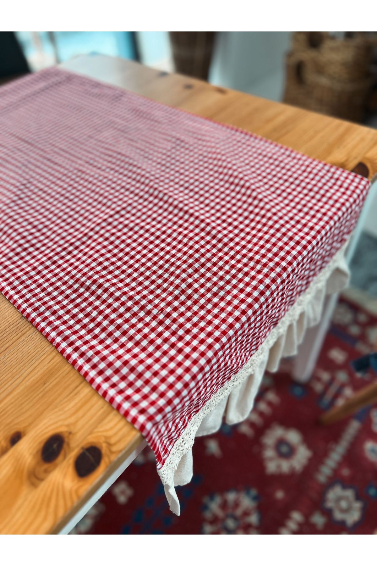 Natural Keten İki Yanı Fırfırlı Dikdörtgen Runner 40 X 120CM
