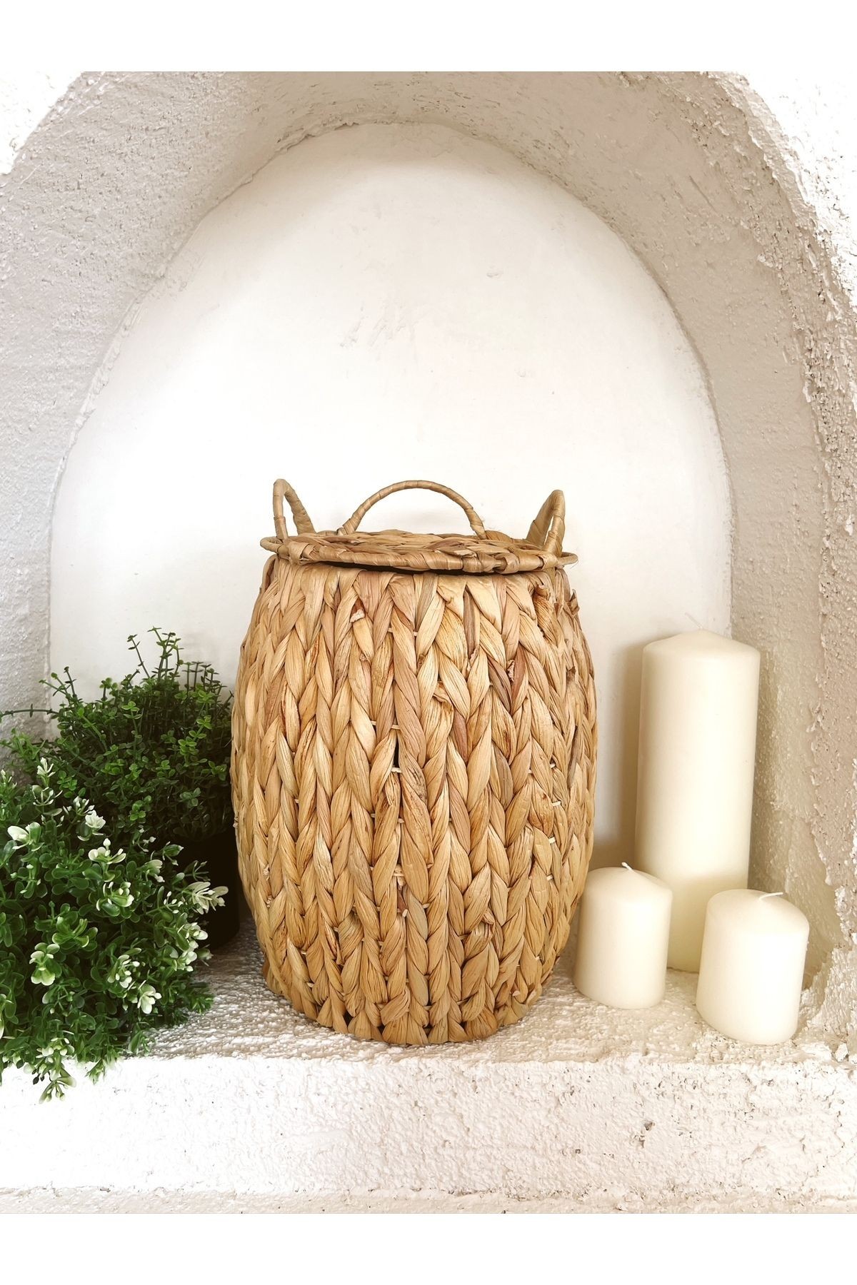 Haki Hasır Su Sümbülü Kapaklı 18x29 Düzenleyici/organizer/oyuncak Sepeti/ 36 x