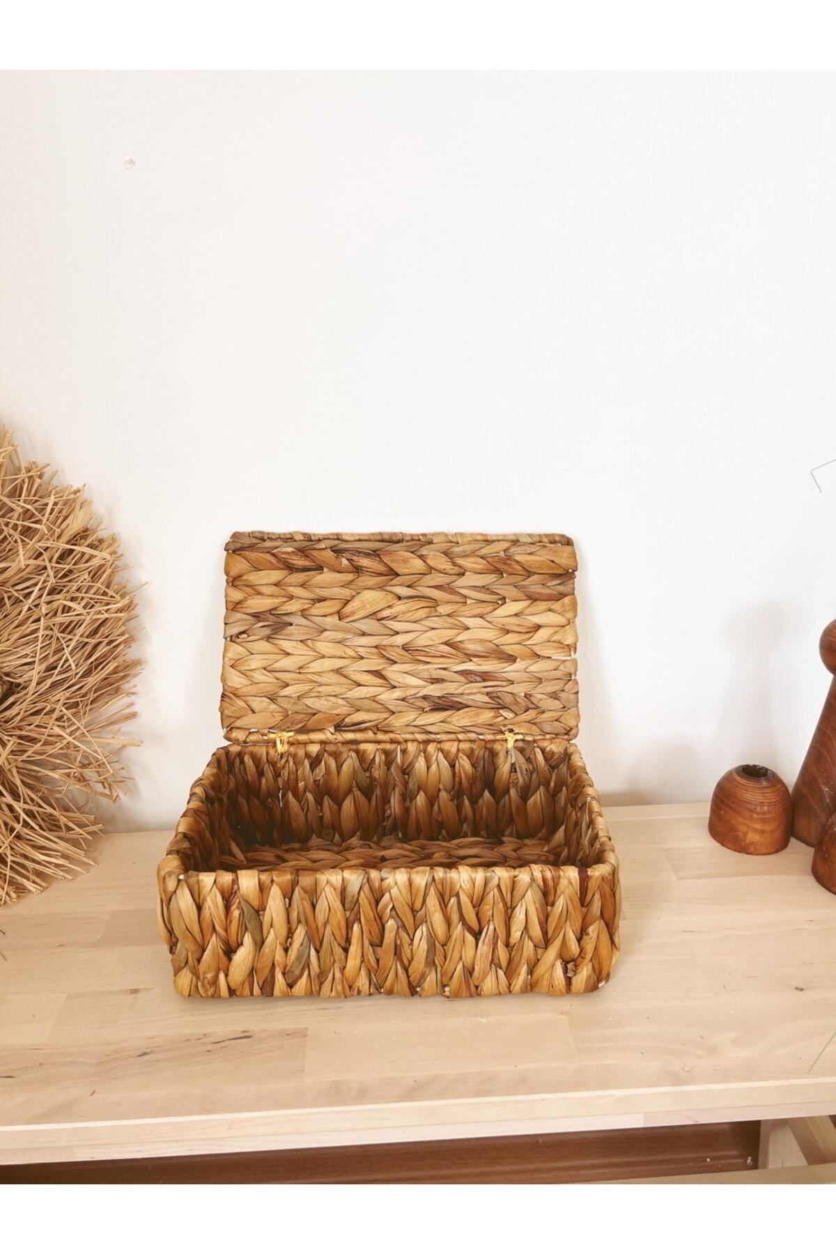 Hasır Su Sümbülü Kapaklı 27x17x10cm Dikdörtgen Düzenleyici/Sepet/Organizer