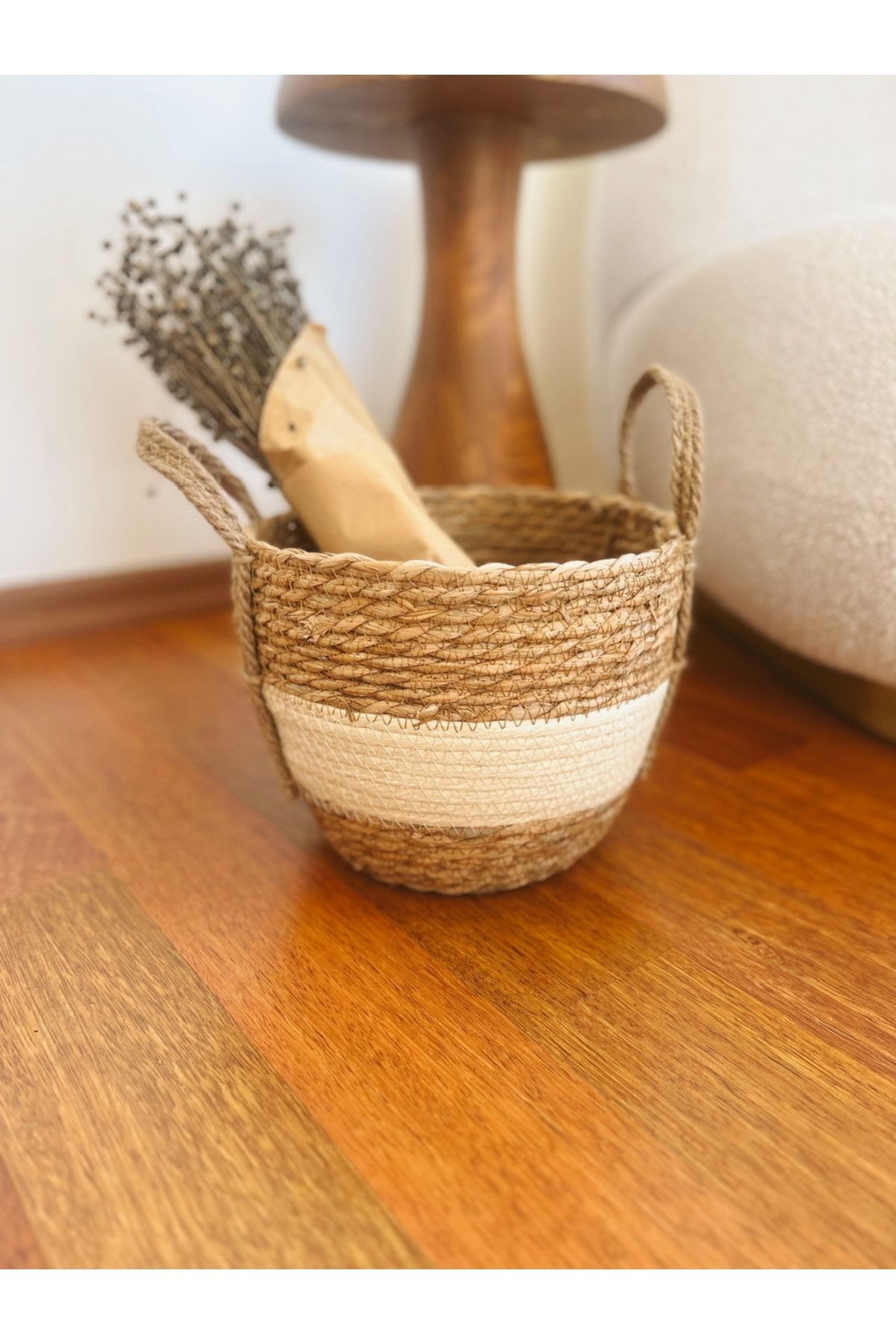 Hasır Seagrass Kulplu Sağlam Sepet/saksılık/düzenleyici Küçük