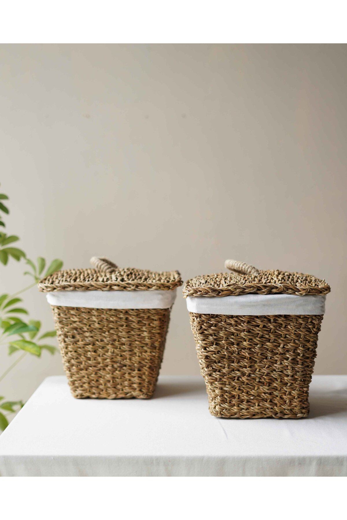 İç Korumalı 2Li Hasır Kapaklı 29x29x26cm Patates ve Soğan Sepeti/Sepet
