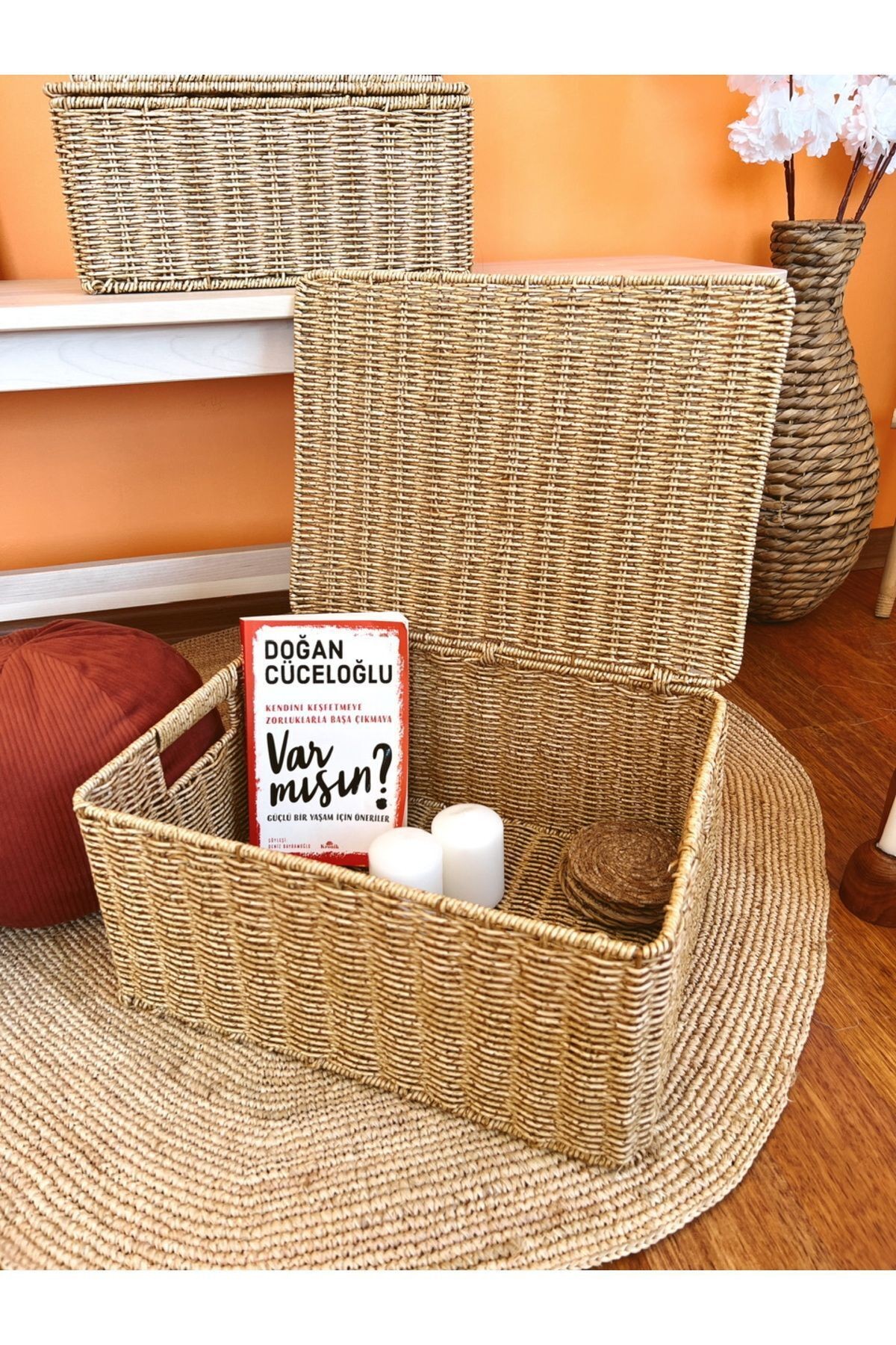 Bambu/Rattan Büyük Boy Çok Amaçlı Hasır Düzenleyici/Organizer/Sepet/Banyo Düzenleyici