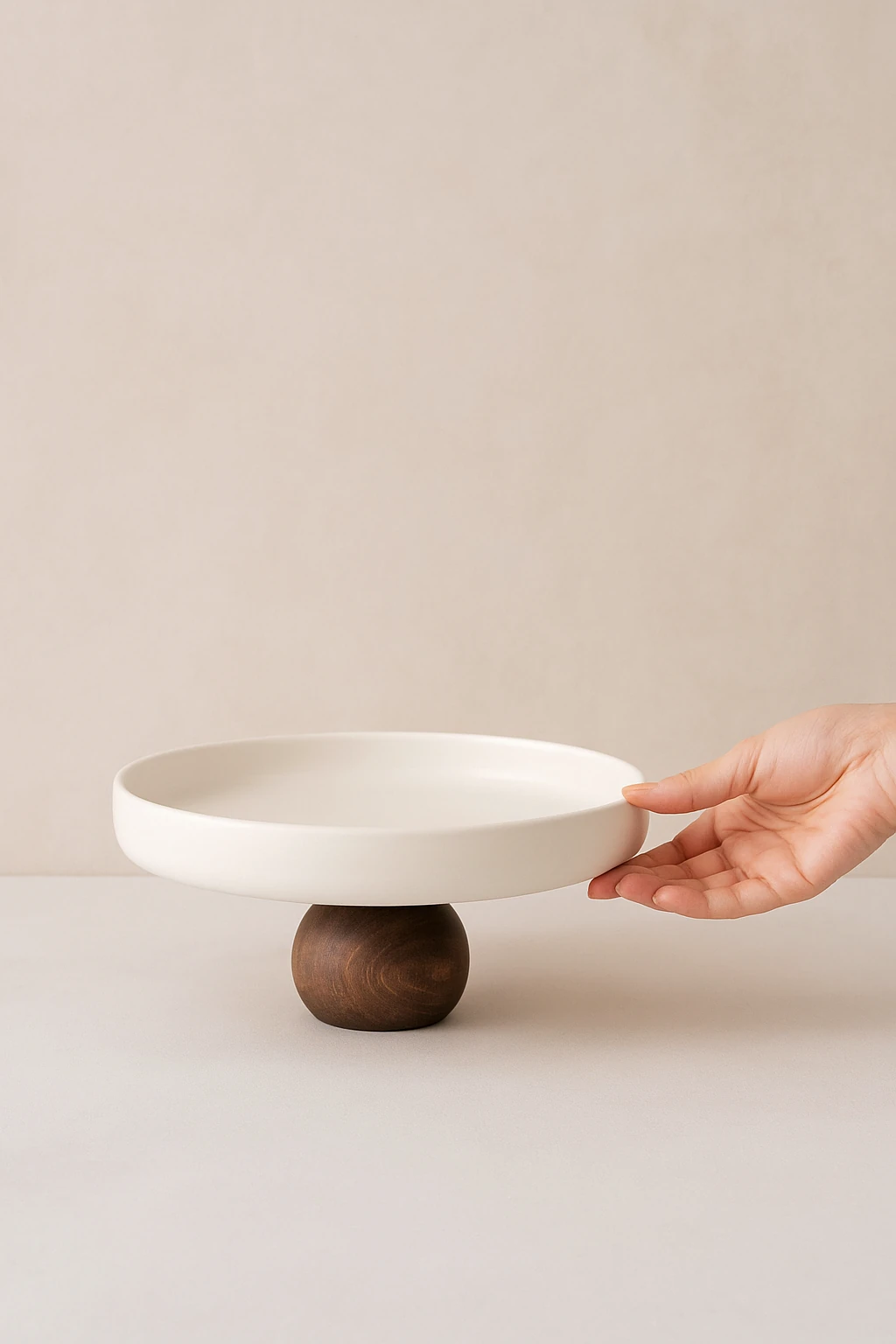 2'Li Ahşap Ayaklı Beyaz Sunum Tabağı, Meyvelik,Salata,Tatlı Sunum Seti