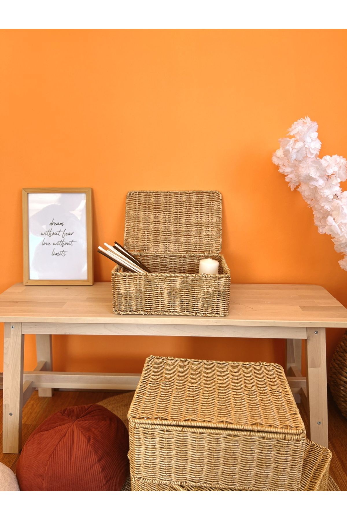 Bambu/Rattan Çok Amaçlı Hasır Düzenleyici/Organizer/Sepet/Banyo Düzenleyici
