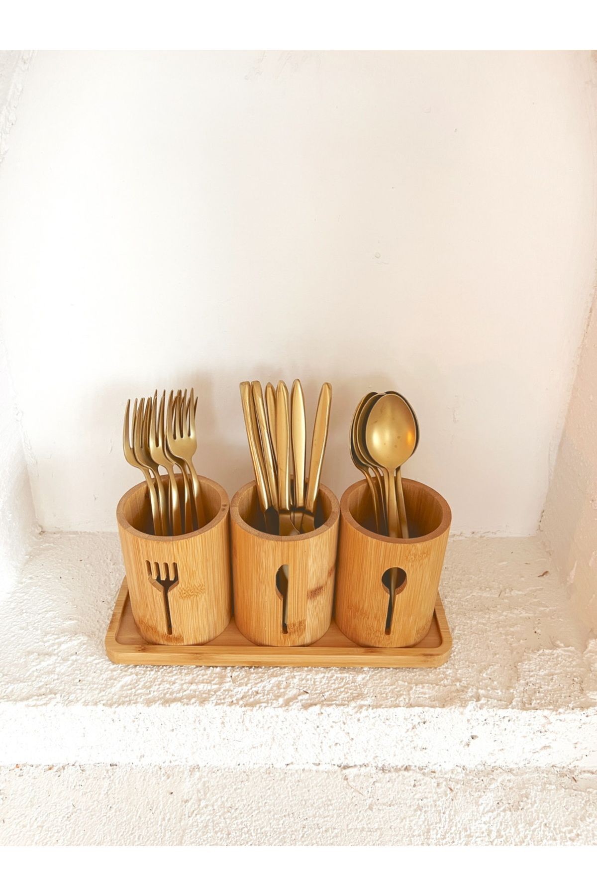 Bambu Altlıklı 3Lü Kaşık/Çatal/Bıçak Düzenleyici