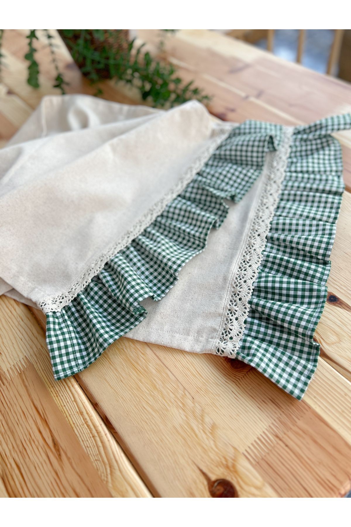 Ham Keten Fırfırlı Dantel Detaylı Dikdörtgen Runner 40x120cm