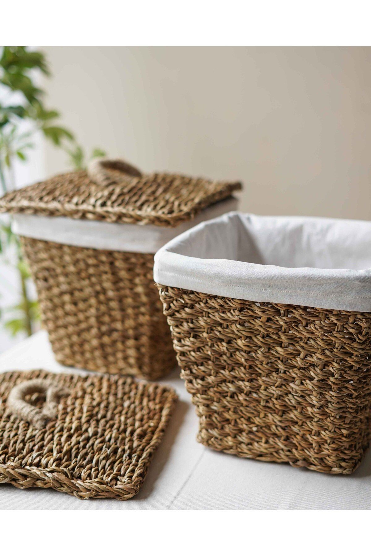 İç Korumalı 2Li Hasır Kapaklı 29x29x26cm Patates ve Soğan Sepeti/Sepet