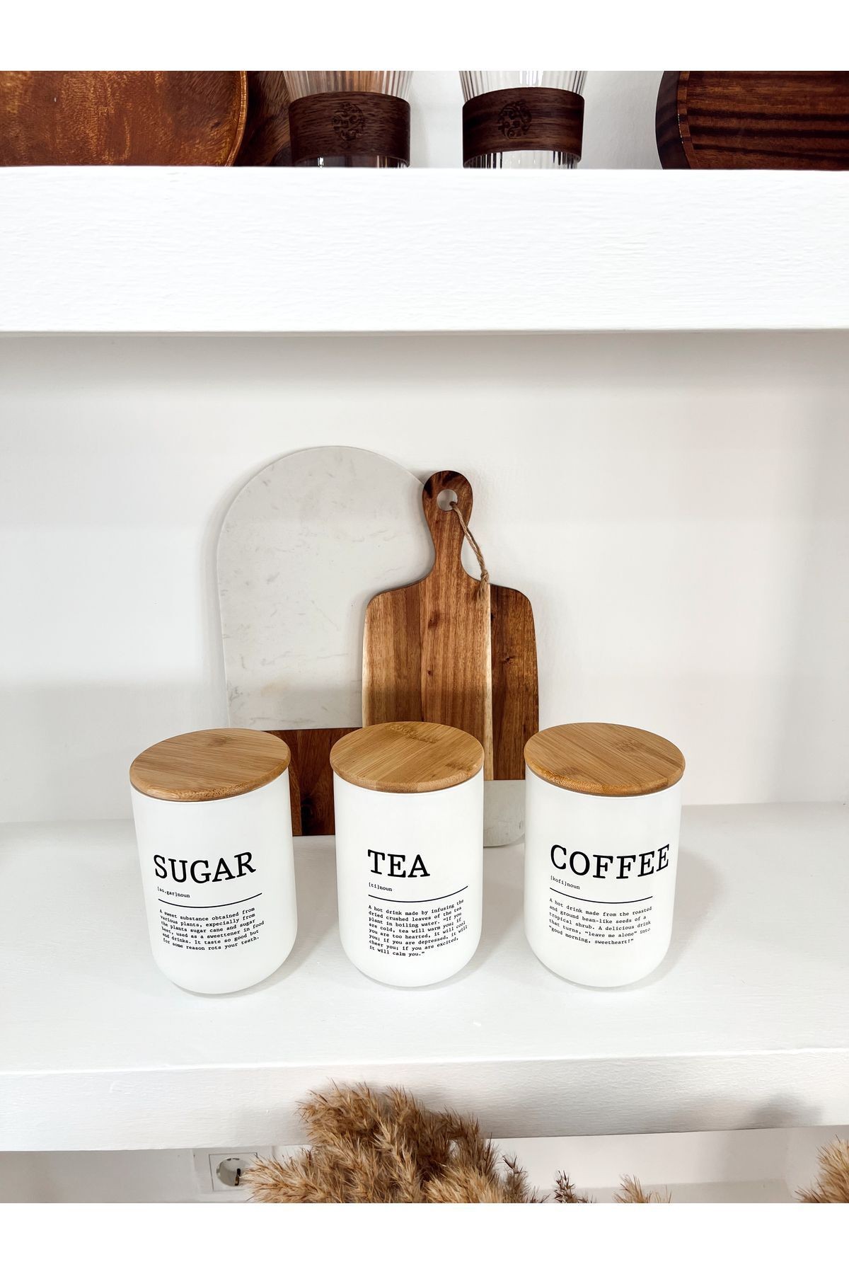 3lü Bambu Kapaklı Çay/Kahve/Şeker Kavanozu