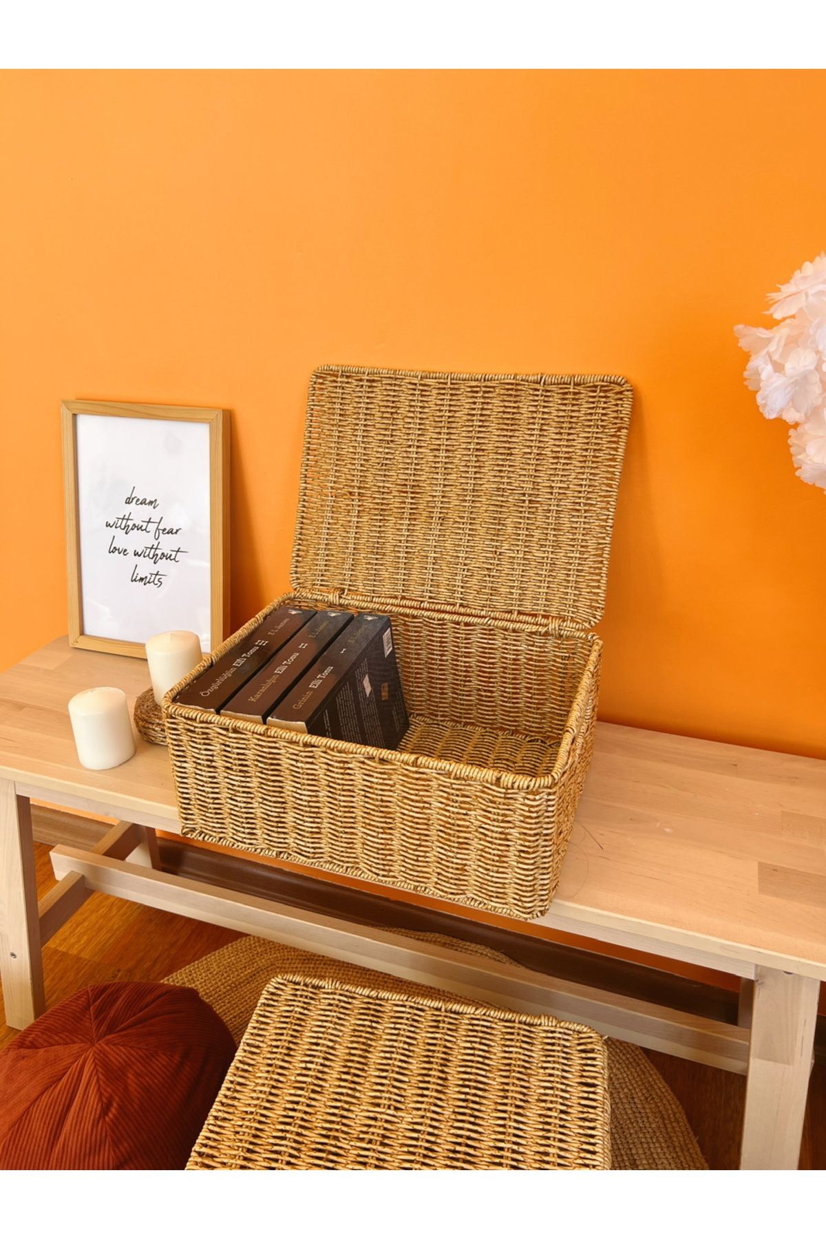 Bambu/Rattan Orta Boy Çok Amaçlı Hasır Düzenleyici/Organizer/Sepet/Banyo Düzenleyici