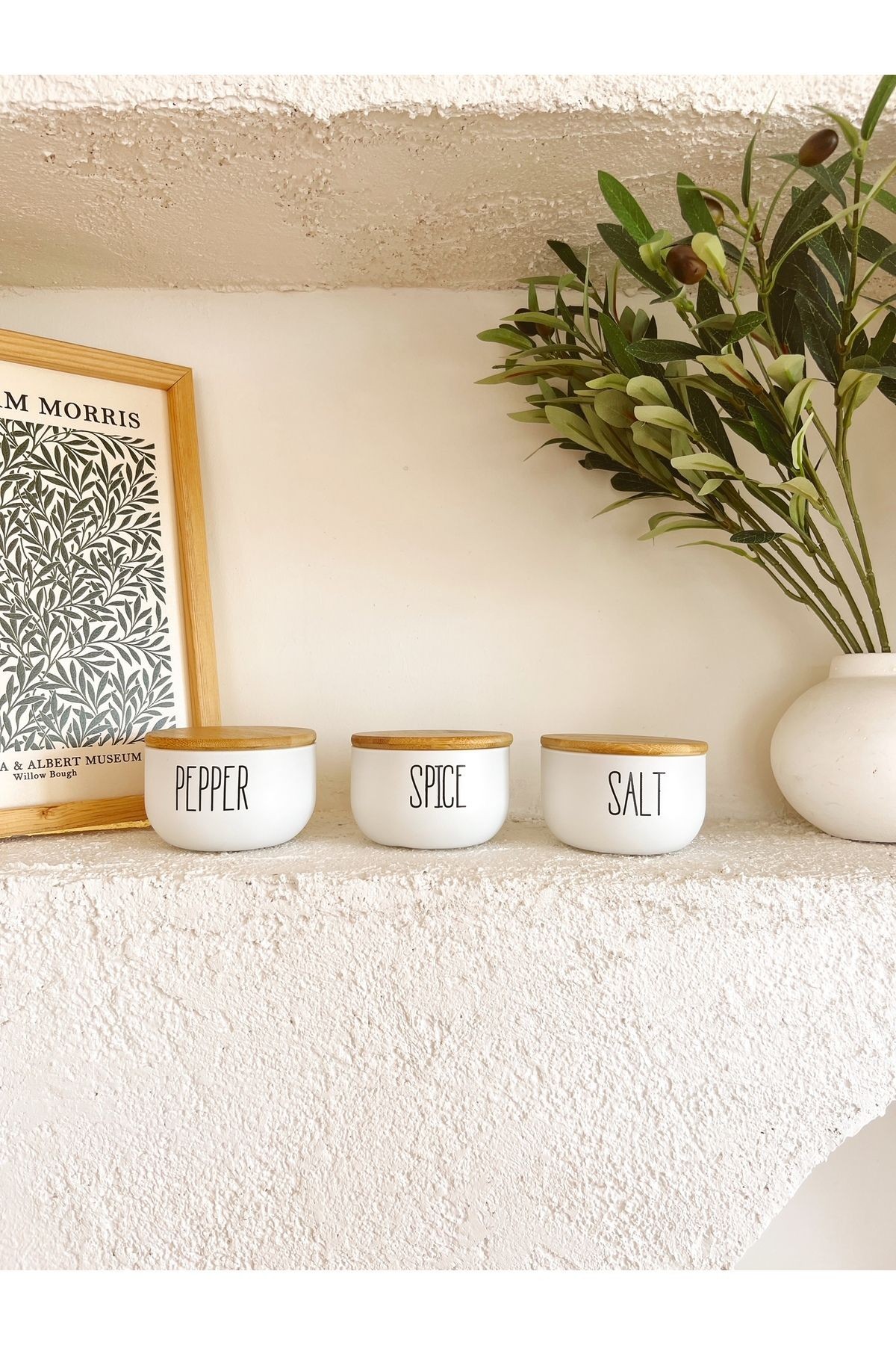 3Lü Cam Bambu Kapaklı Salt/Pepper/Spice Kavanozu