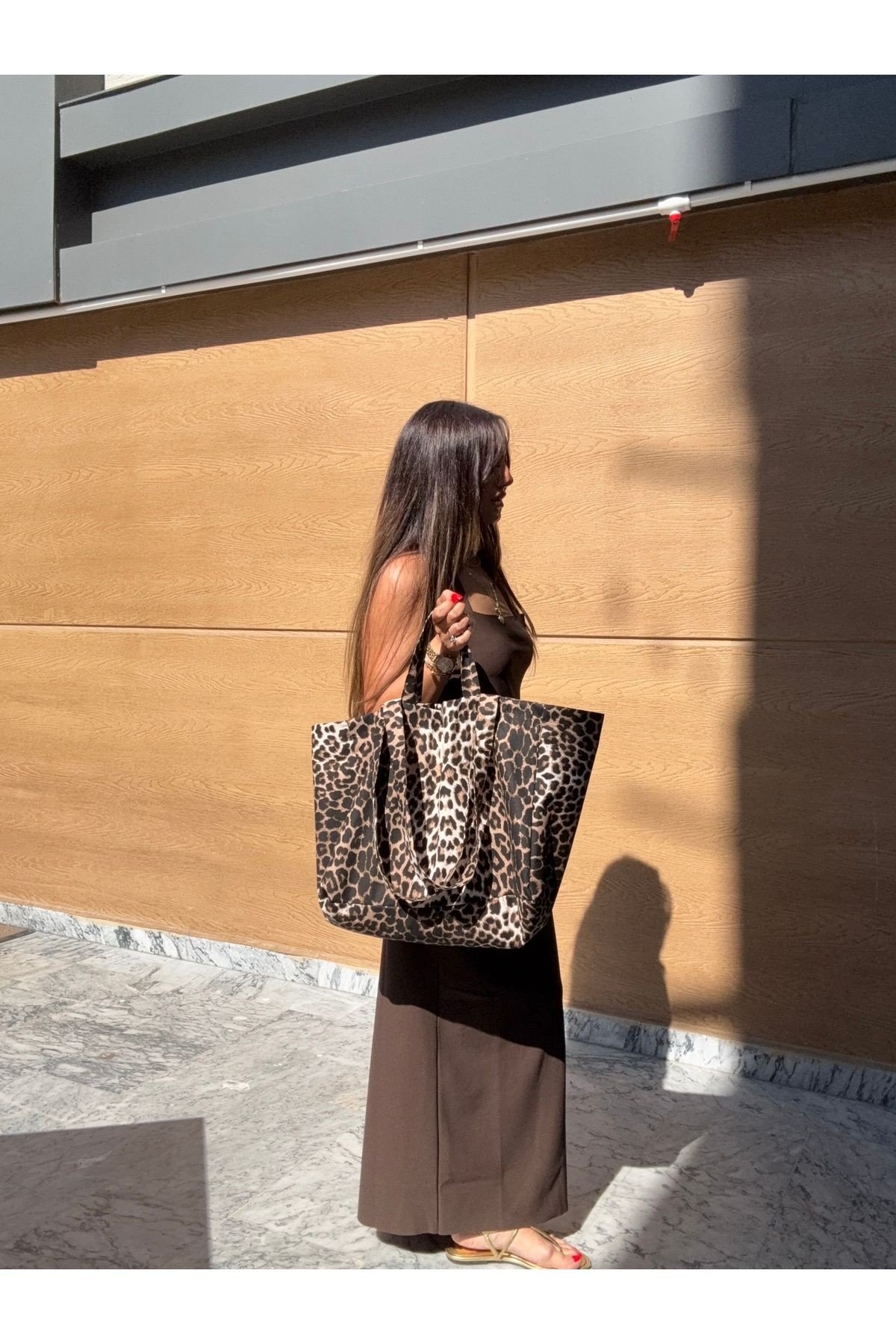 Leopard Büyük Boy Shopper Çanta