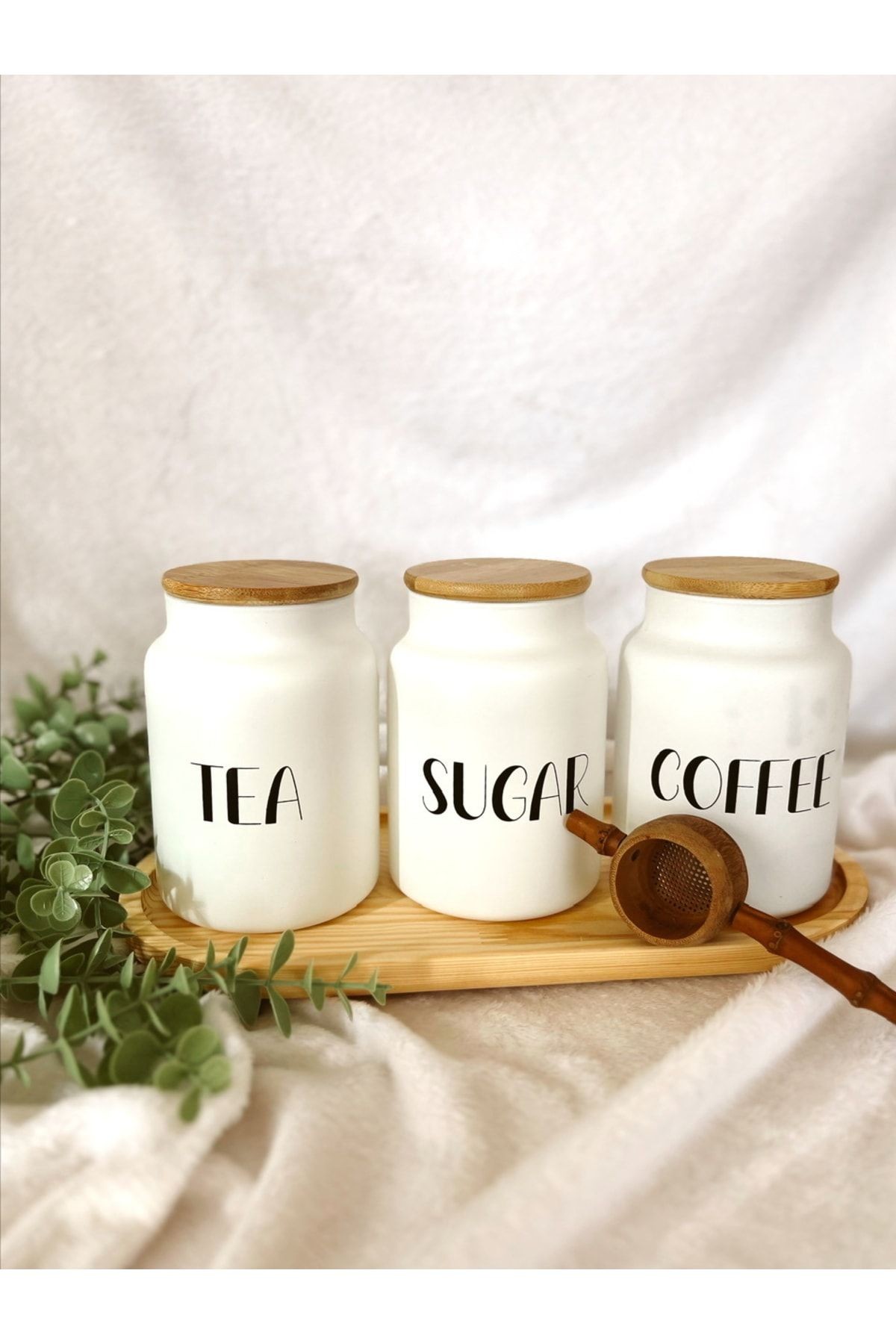 Bambu Kapaklı 800ml 3lü Tea/sugar/coffee Kavanozu