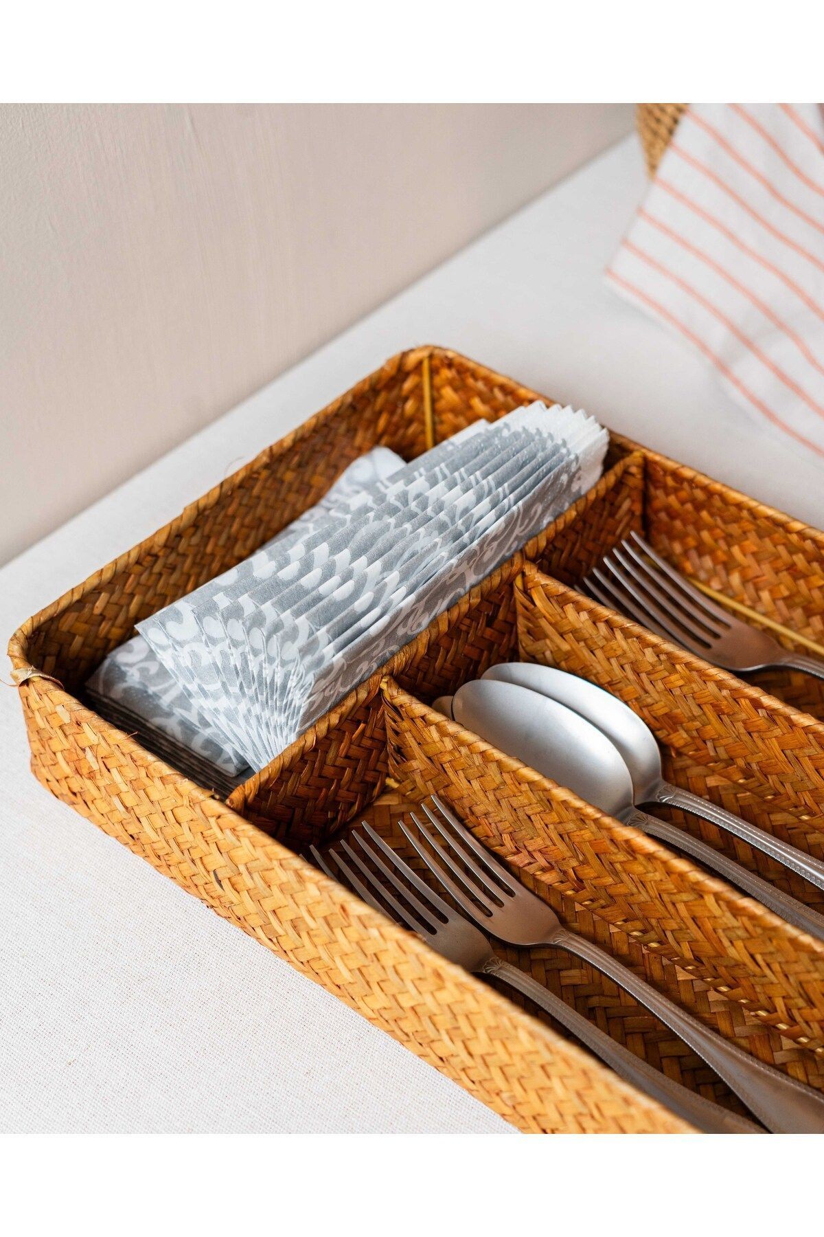 Bambu/Rattan 4 Bölmeli Kaşıklık/ Çekmece Düzenleyici