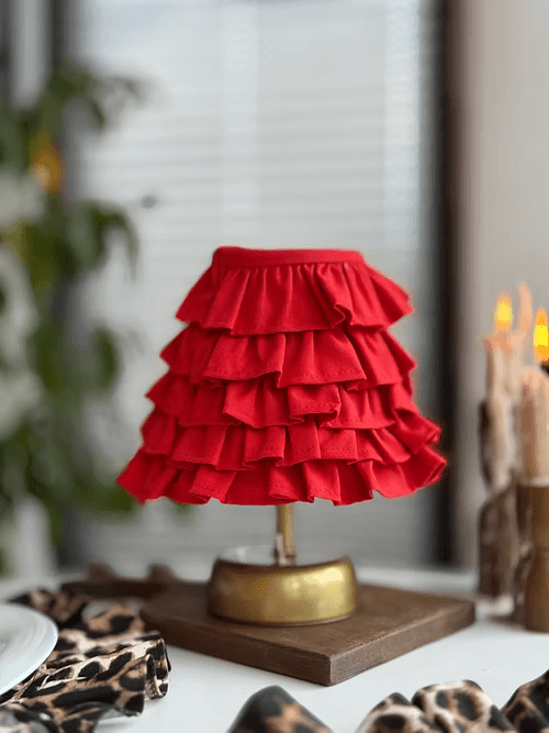 LovelyRed Keten Fırfırlı Kablosuz Masa Lambası / Vintage Gold Ayak
