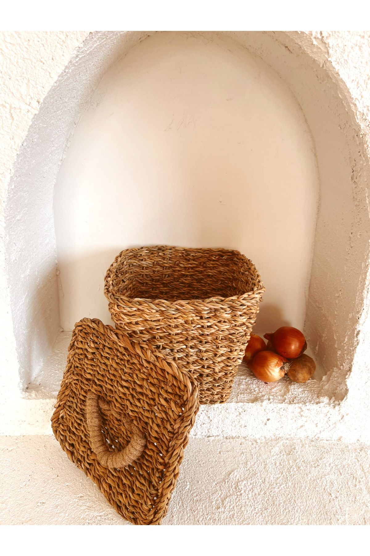 Hasır Kapaklı 26x26x23cm Patates ve Soğan Sepeti/Sepet