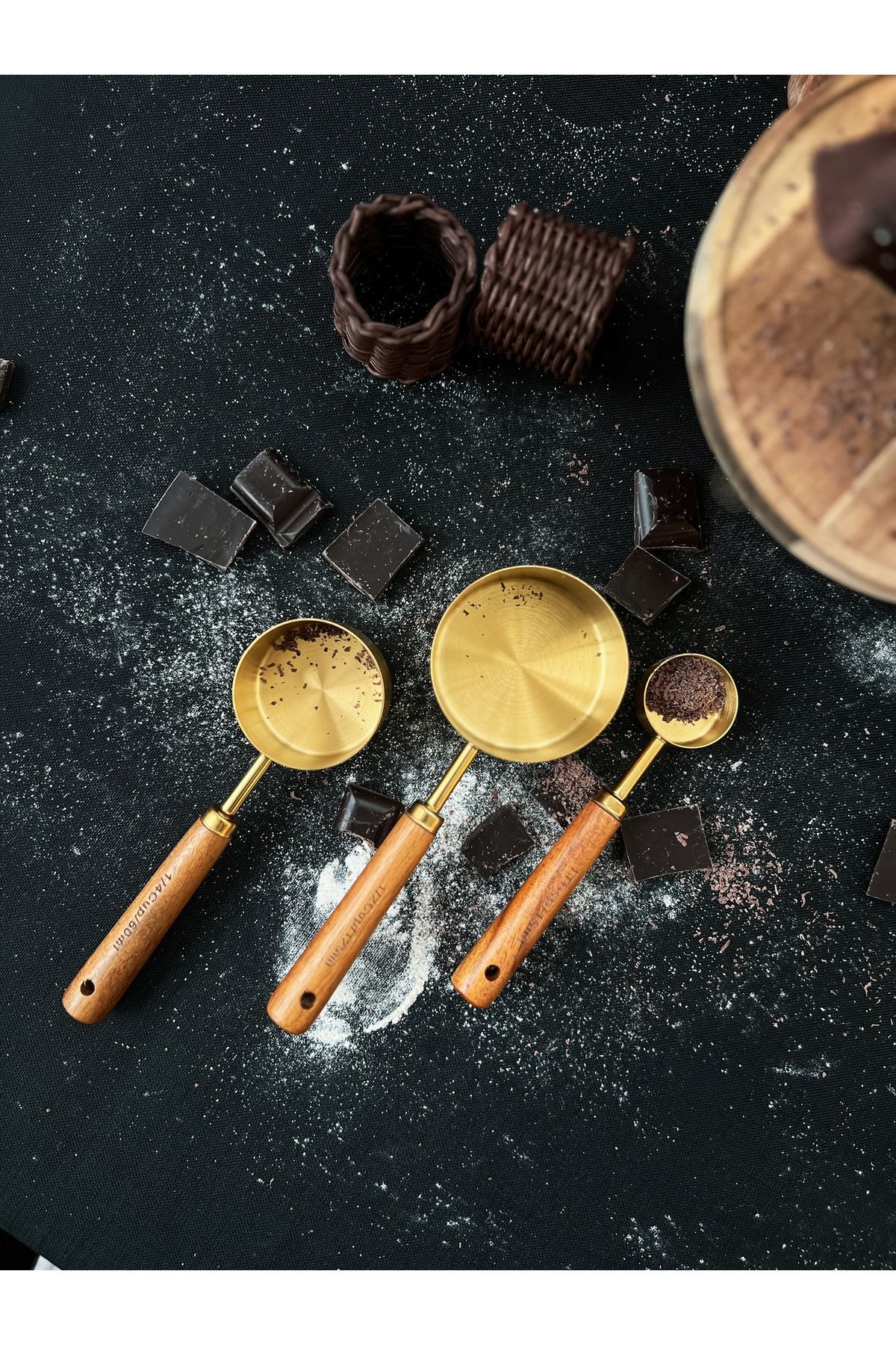 3’Lü Mat Gold Akasya Saplı Çelik Ölçü Kaşığı
