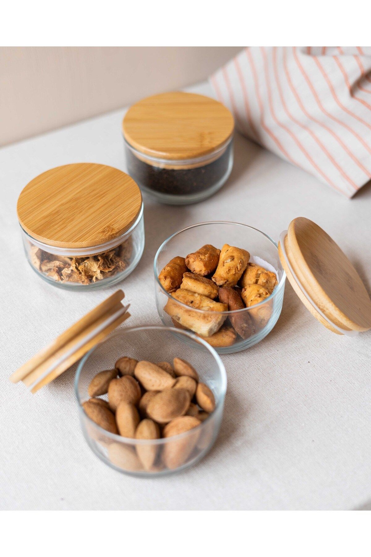 Bambu 4Lü Vakum Kapaklı Kahvaltı Seti/Saklama Kabı