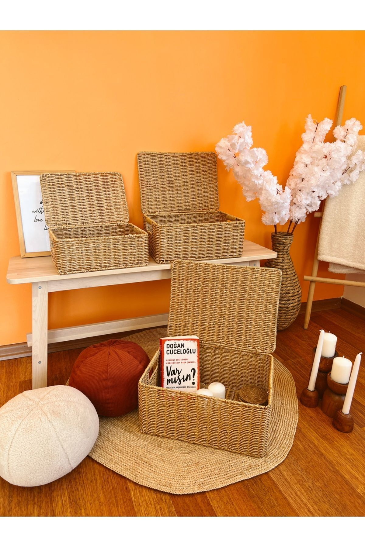 Bambu/Rattan Büyük Boy Çok Amaçlı Hasır Düzenleyici/Organizer/Sepet/Banyo Düzenleyici