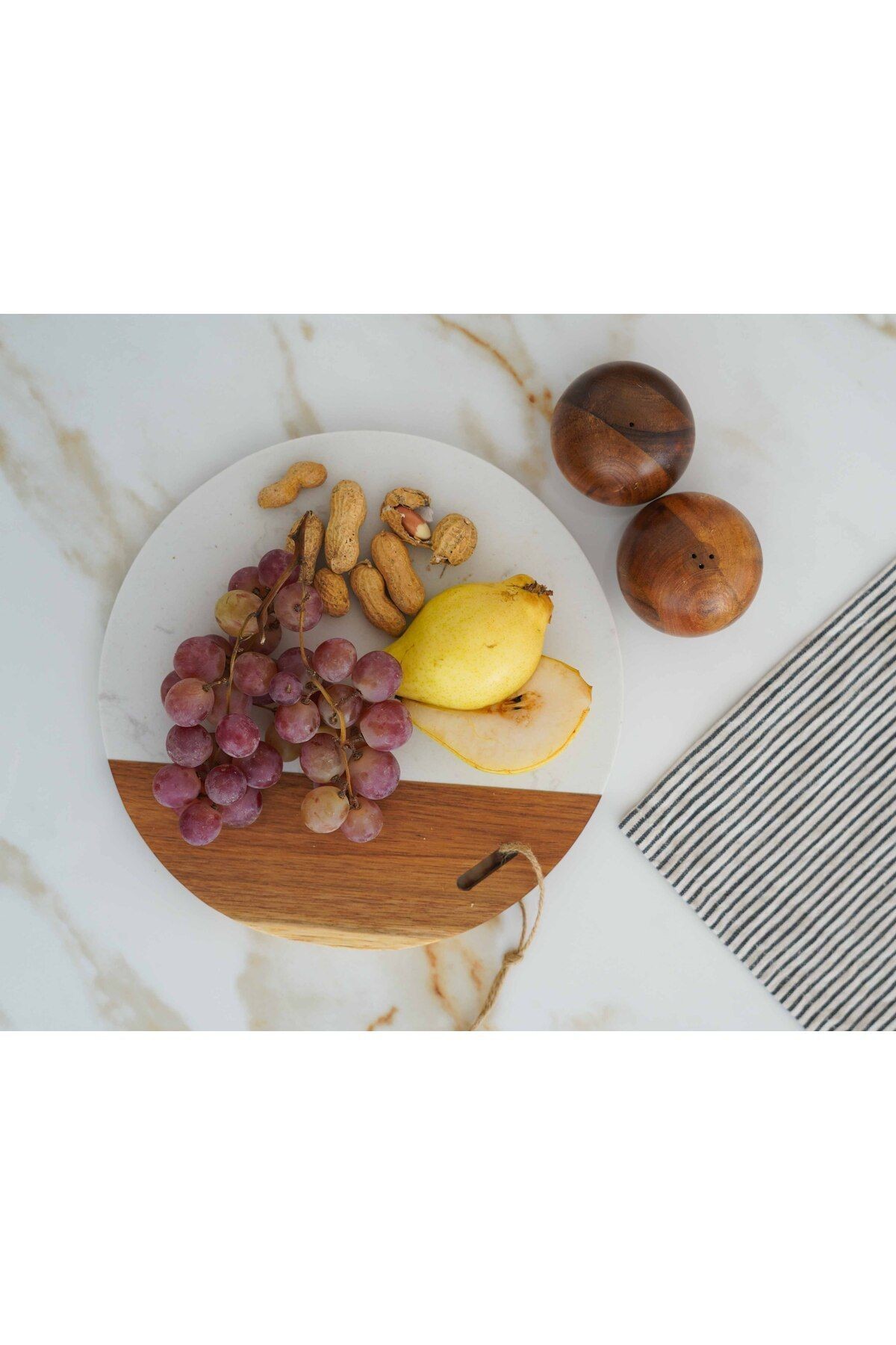 Mermer ve Akasya Birleşimi Sunum Tabağı / Peynir Tabağı