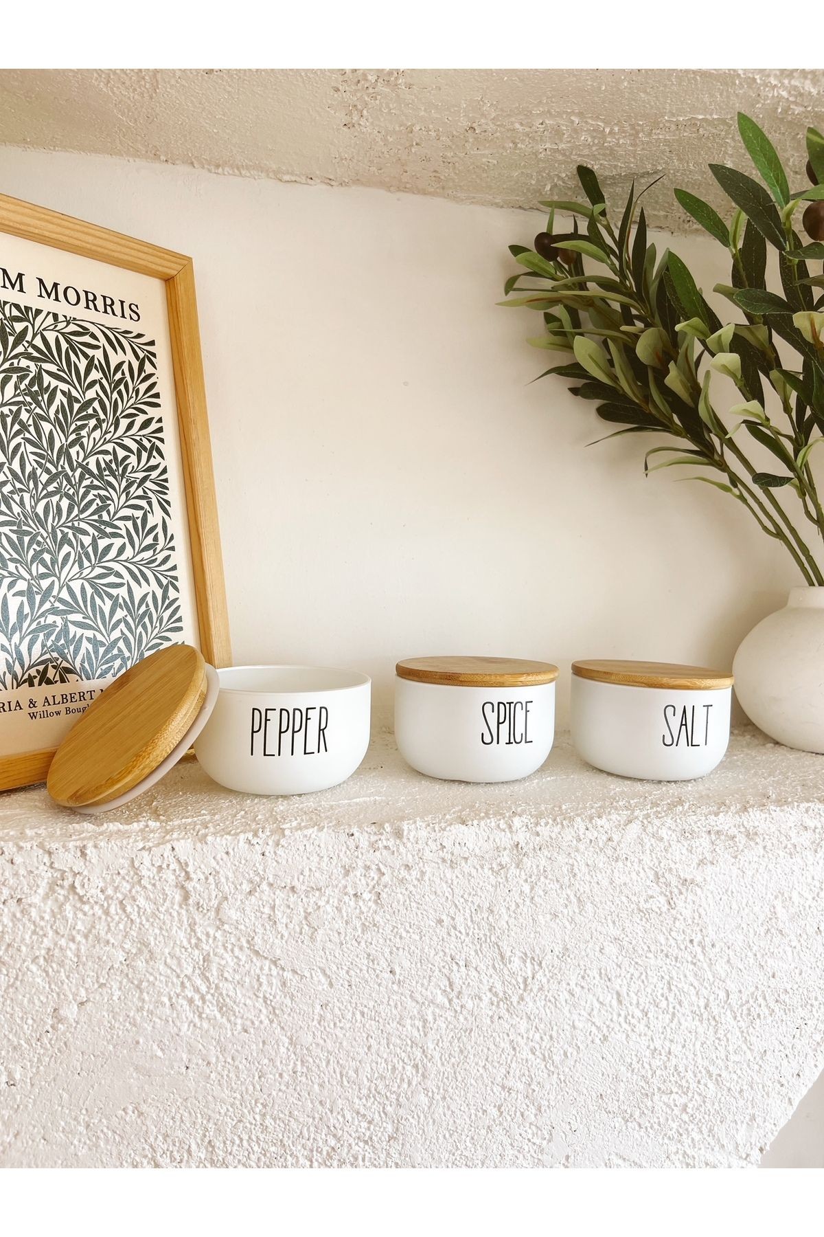 3Lü Cam Bambu Kapaklı Salt/Pepper/Spice Kavanozu