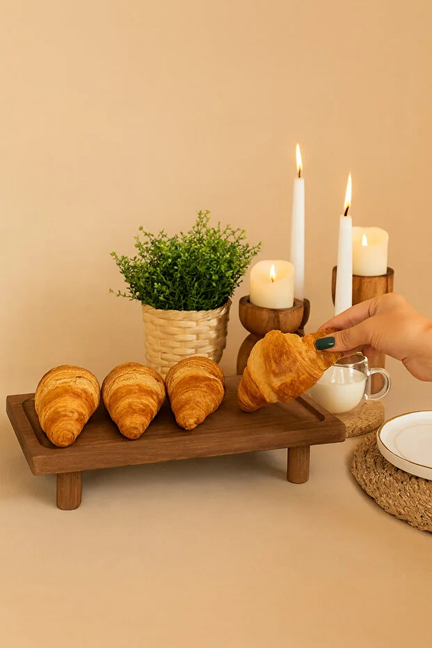 Doğal Ahşap Dikdörtgen Koyu Renk Yükseltici/Sunumluk/Düzenleyici