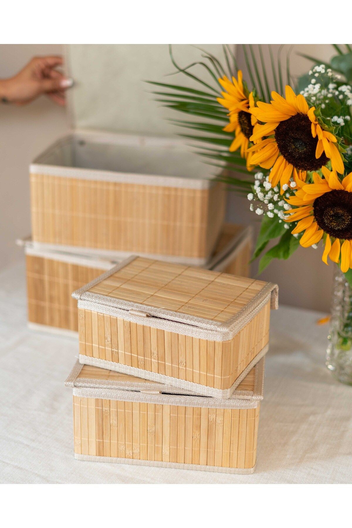 Bambu 26x20x12 Çok Amaçlı Kapaklı Sepet/Düzenleyici/Organizer