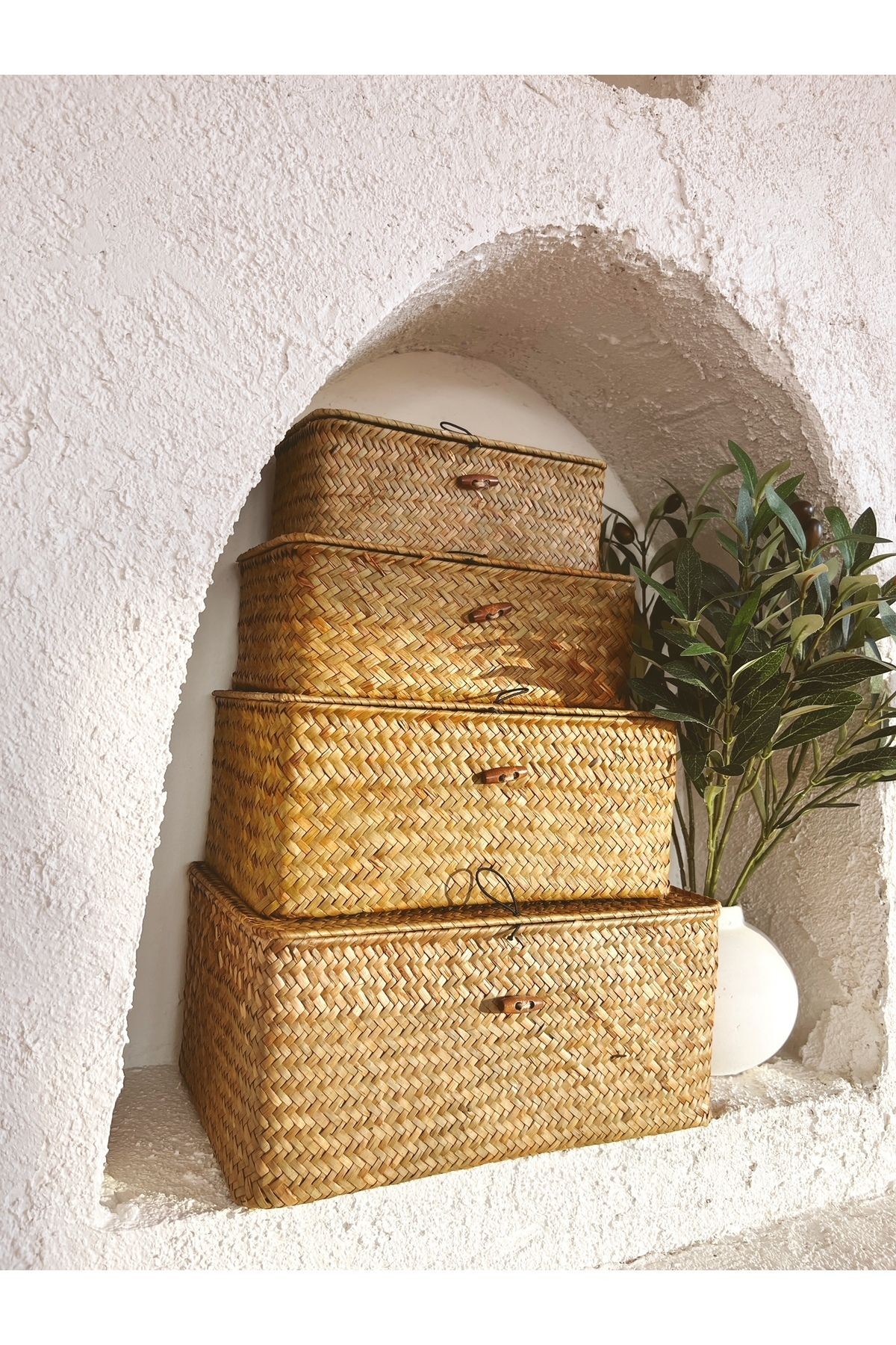 Bambu/Rattan 4lü Çok Amaçlı Hasır Düzenleyici/Organizer/Sepet/Banyo Düzenleyici