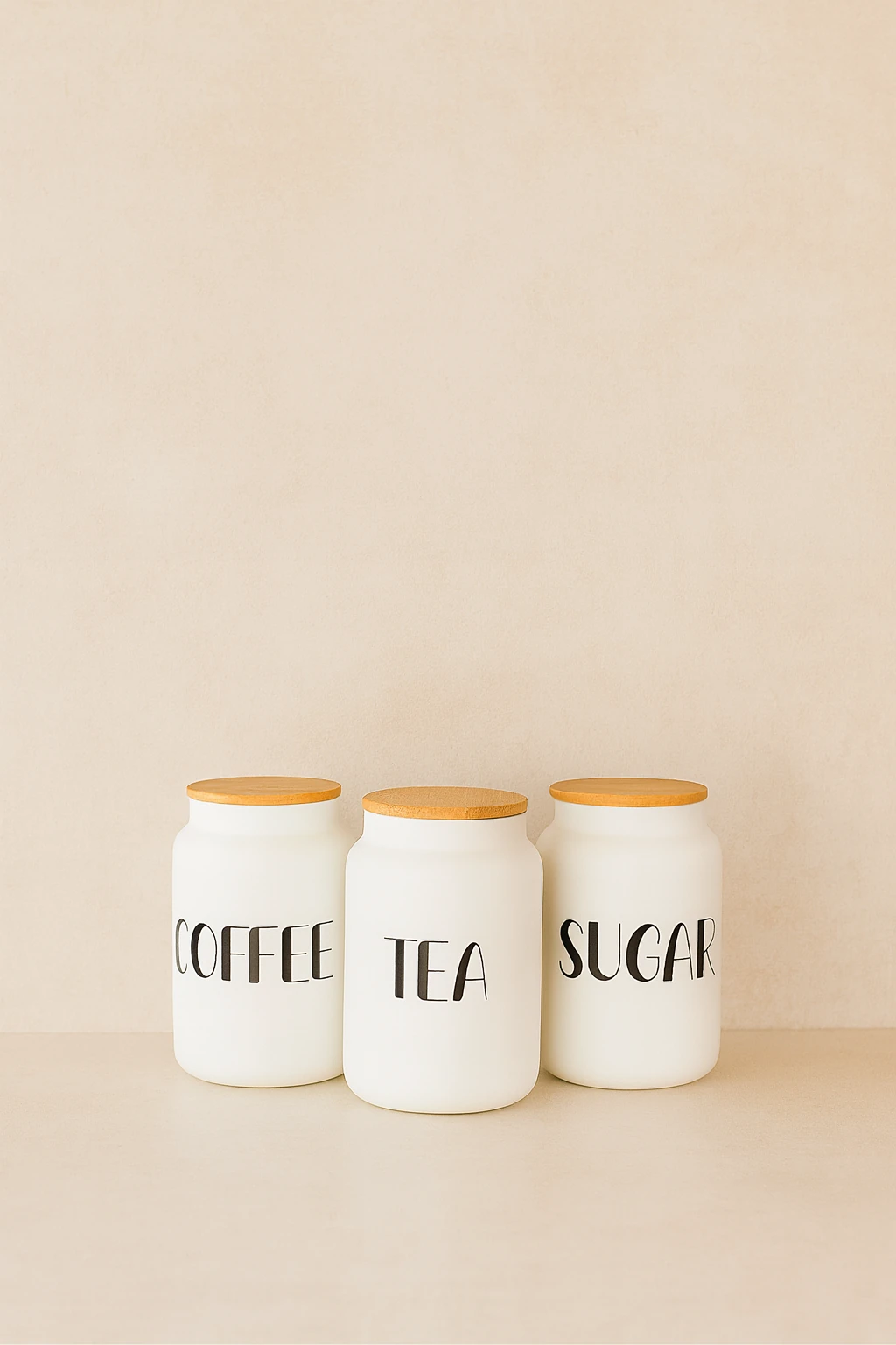 3lü Bambu Kapaklı 800ML Cam Çay/Kahve/Şeker Kavanoz Seti+AHŞAP KAŞIK