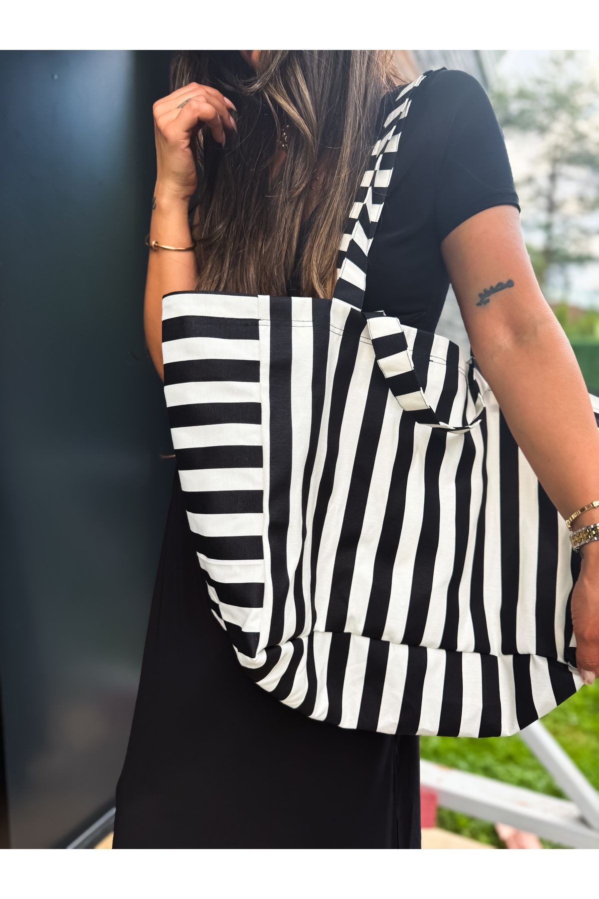 Stripe Büyük Boy Çanta / Tote
