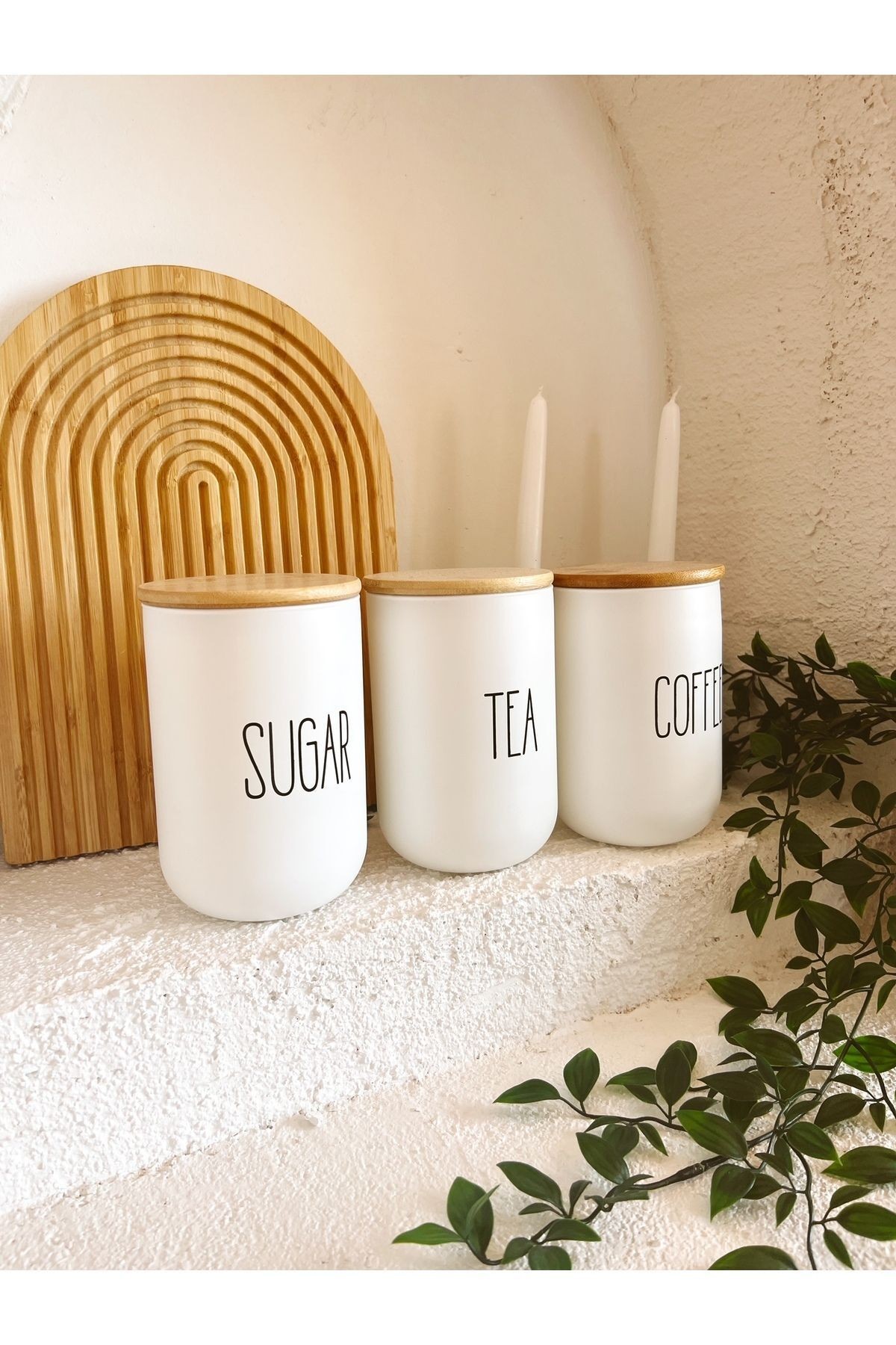 3lü Bambu Kapaklı Hasır Çay/Kahve/Şeker Kavanozu