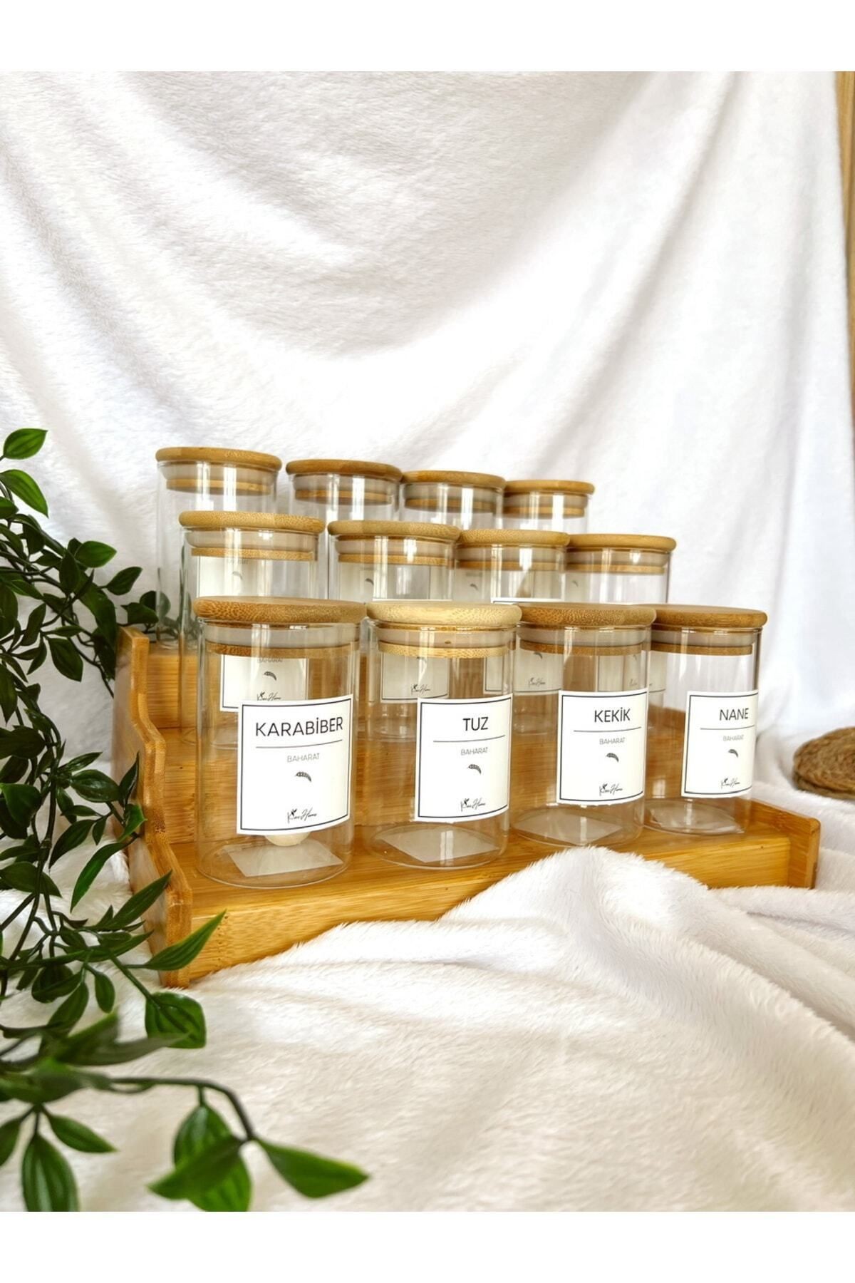 Ahşap Merdiven Standlı 12li 300 ml Baharatlık 12 Adet Ahşap Kaşık