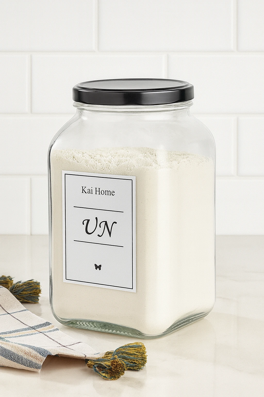 3000 cc Cam Un Kavanozu – Siyah Kapaklı, Etiketli, Büyük Boy Saklama Kabı