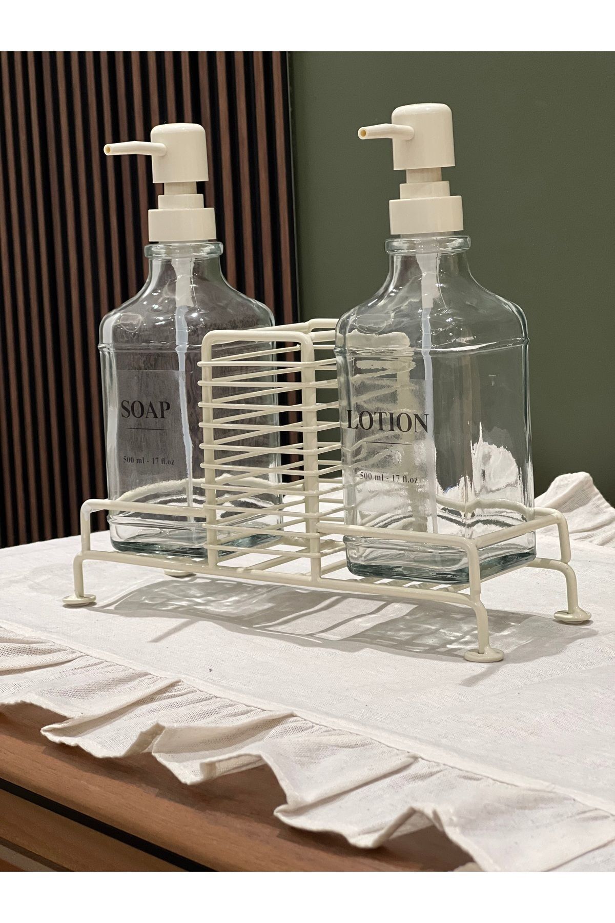 2Li Standlı Krem Sabunluk Seti (Hands, Dishes)