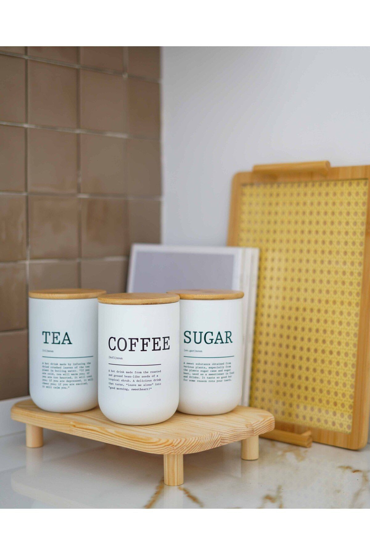 3lü Bambu Kapaklı Çay/Kahve/Şeker Kavanozu