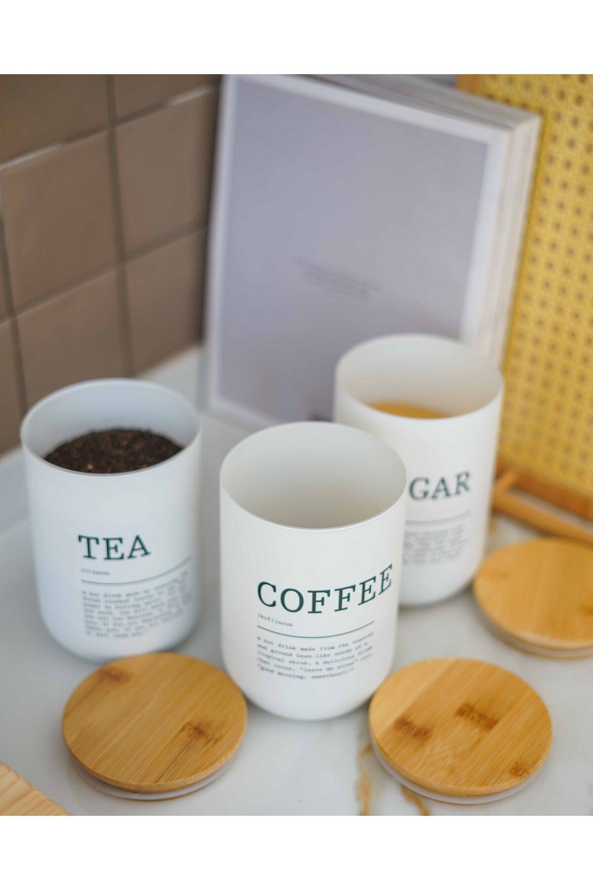 3lü Bambu Kapaklı Çay/Kahve/Şeker Kavanozu