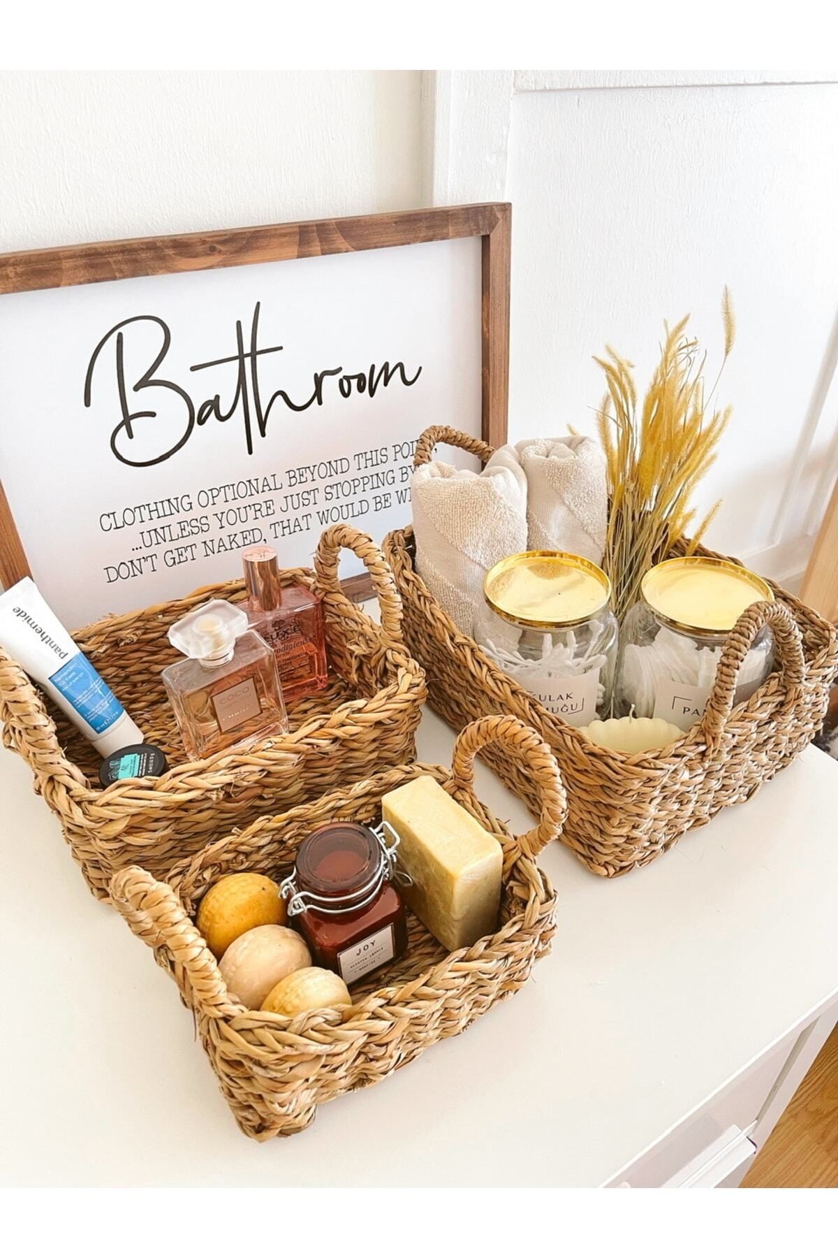 Hasır Dikdörtgen Seagrass 3lü Sepet/düzenleyici/banyo Düzenleyici