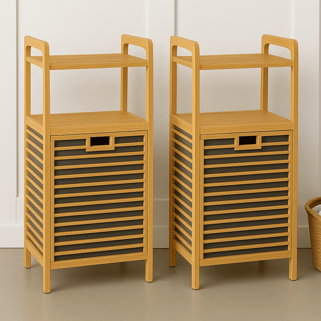 ( 2 ADET ) Vita 2 Raflı Bambu Çamaşır Sepeti 