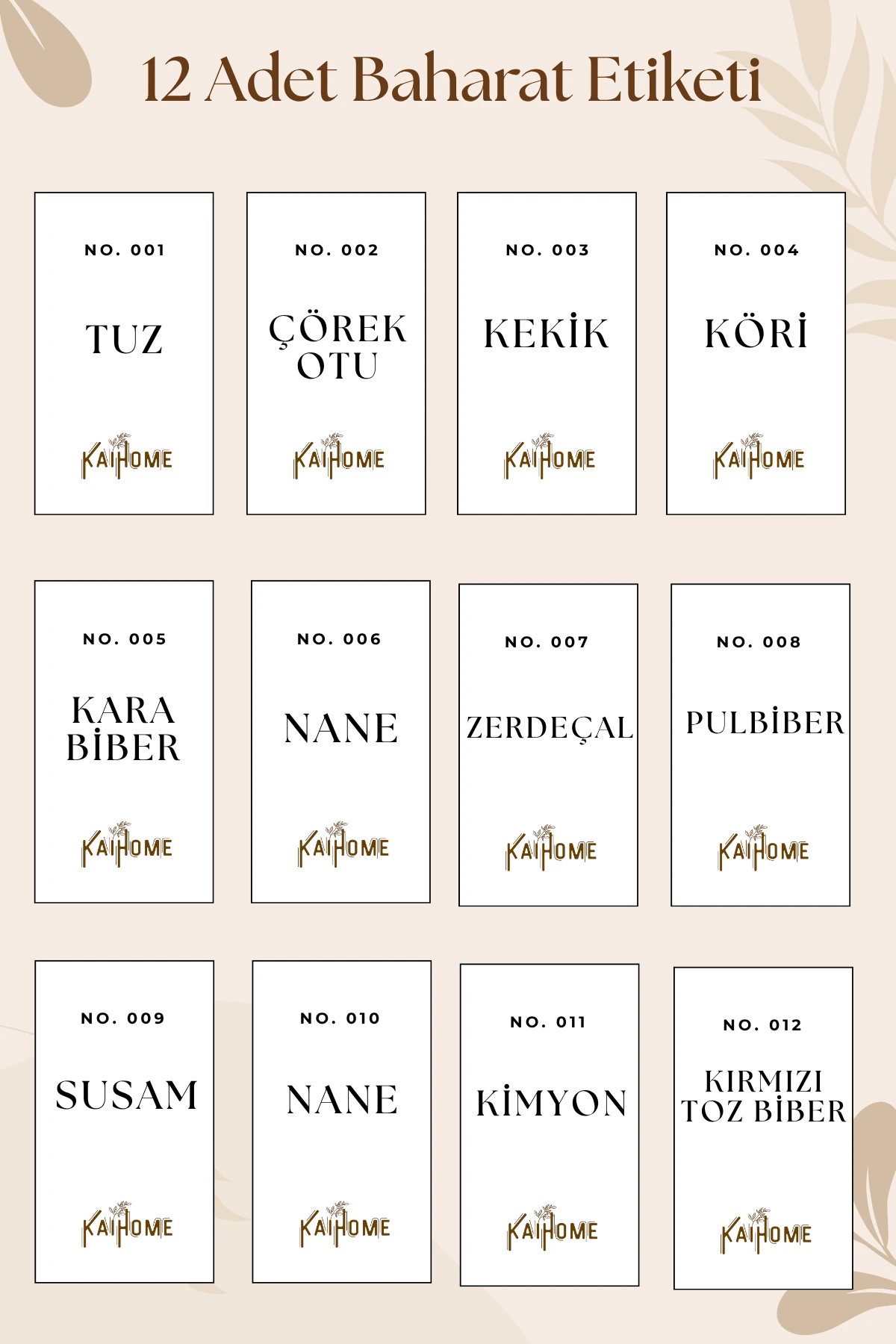 9 Lu Bambu Vakum Kapaklı, Etiketli, Merdiven Standlı Cam Baharat Seti