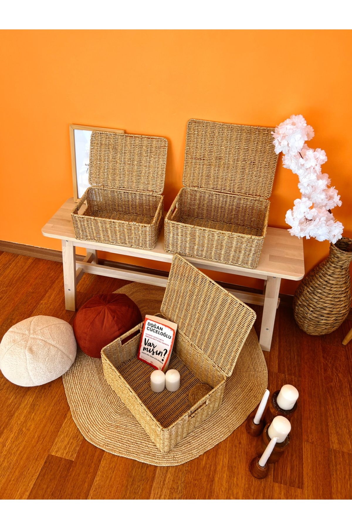 Bambu/Rattan Çok Amaçlı Hasır Düzenleyici/Organizer/Sepet/Banyo Düzenleyici