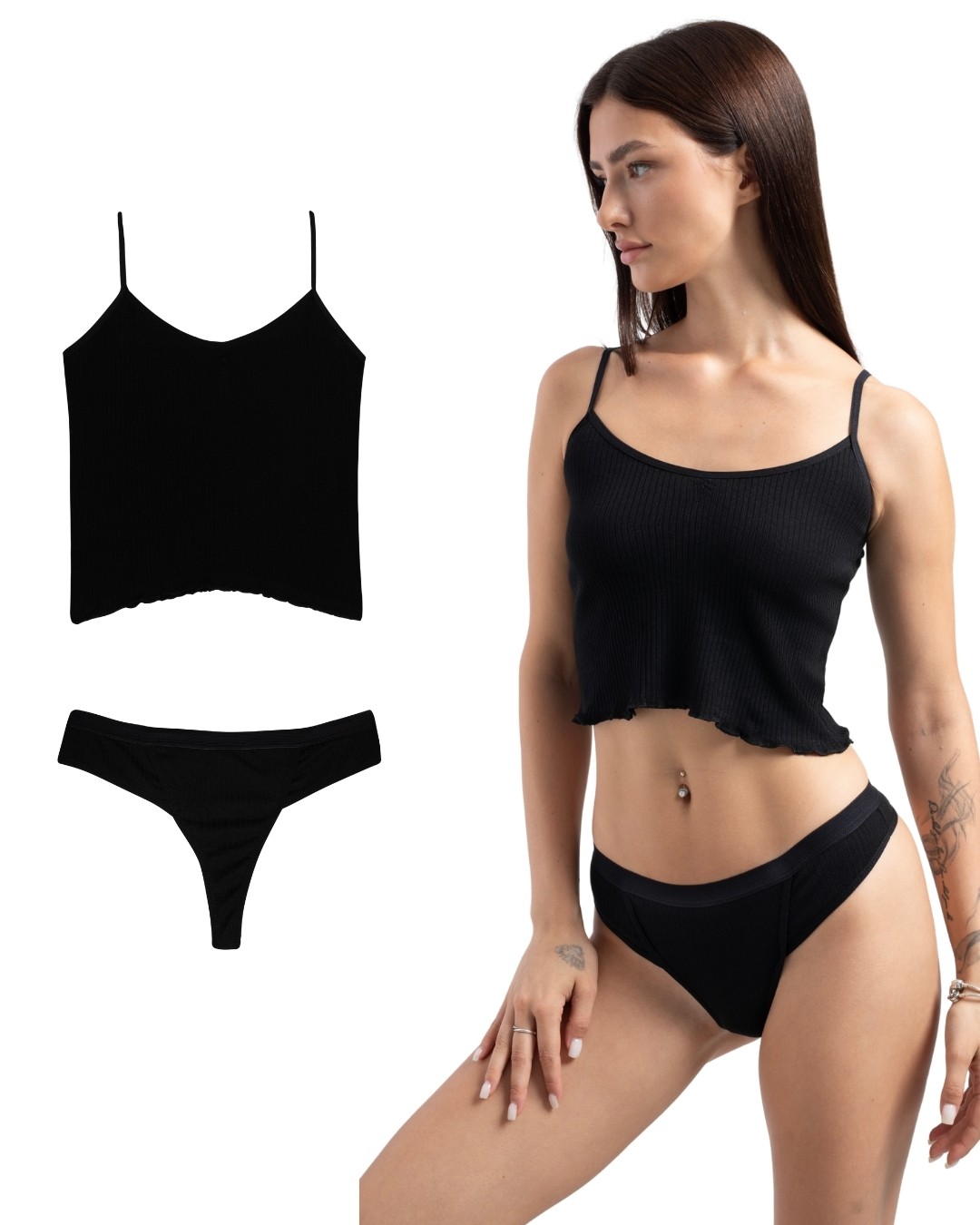 Lounge Set – Black (Lounge Crop & Sporty Thong)